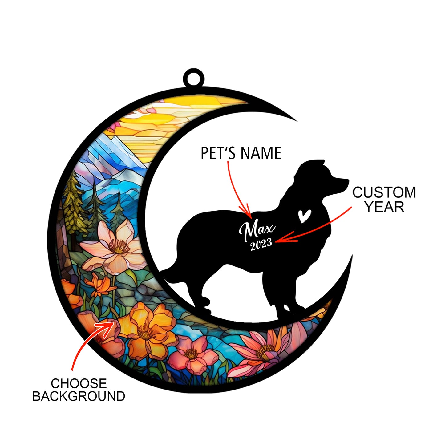 Netecom Personalized Border Collie Memorial Suncatcher - Dog Christmas Ornament with Name & Date - Boston Terrier Pet Loss Stained Glass Sympathy Gift & Bereavement Keepsake