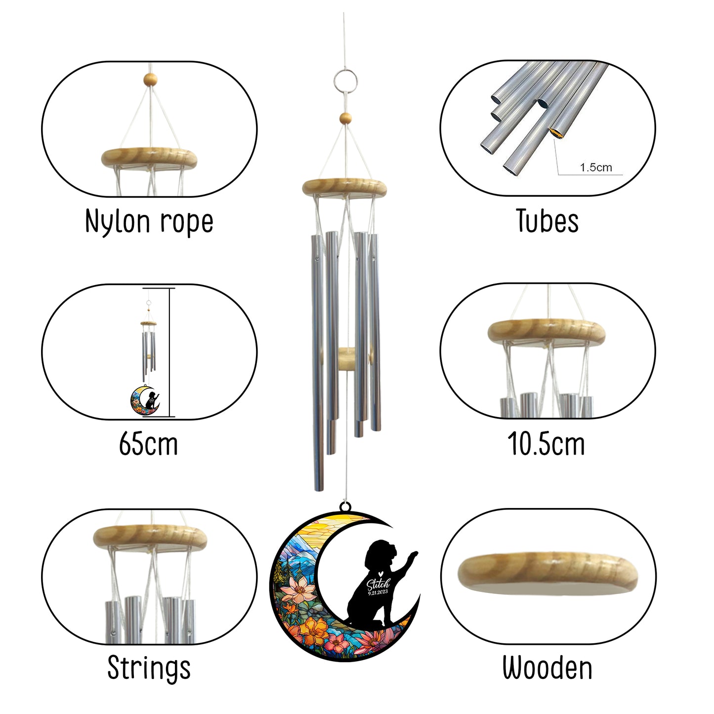 Netecom Beagle Dog Wind Chimes Memorial, Personalized Pet Memorial Windchime for Dogs Suncatcher, Dog Loss Memorial Ornament, Loss of Pet Remembrance Gift, Sympathy Pet Wind Chimes Outdoor Garden