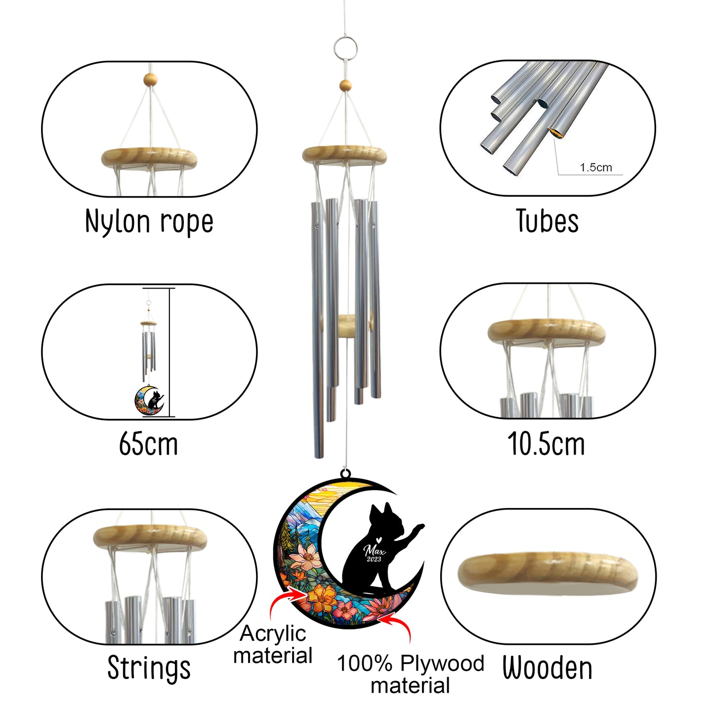 Netecom Boston Terrier Dog Wind Chimes Memorial, Personalized Pet Memorial Windchime for Dogs Suncatcher, Bostie Dog Loss Memorial Ornament, Loss of Pet Remembrance Gift, Sympathy Pet Wind Chimes Outdoor