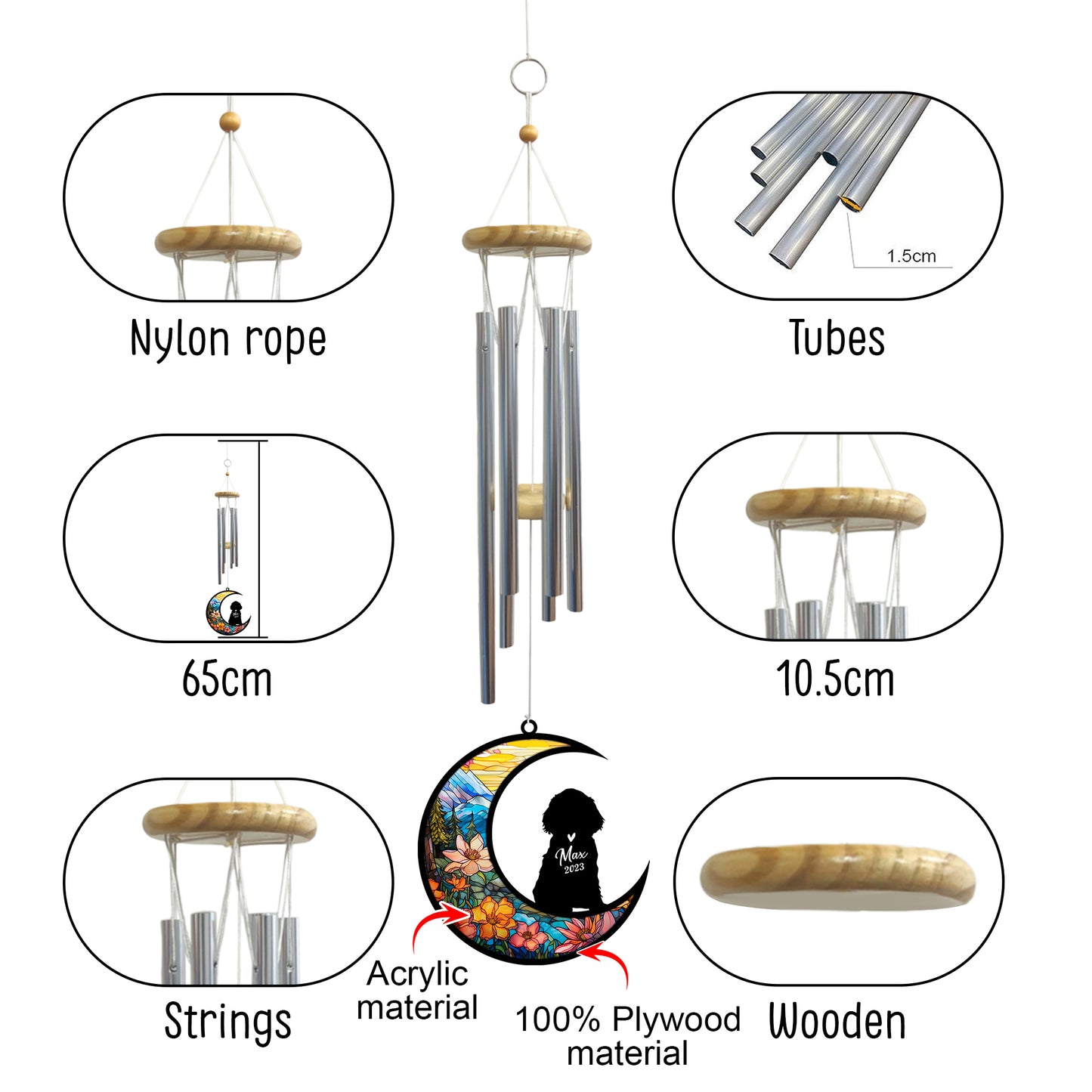 Netecom Cocker Spaniel Dog Wind Chimes Memorial, Personalized Pet Memorial Windchime for Dogs Suncatcher, Dog Loss Memorial Ornament, Loss of Pet Remembrance Gift, Sympathy Pet Wind Chimes Outdoor Garden
