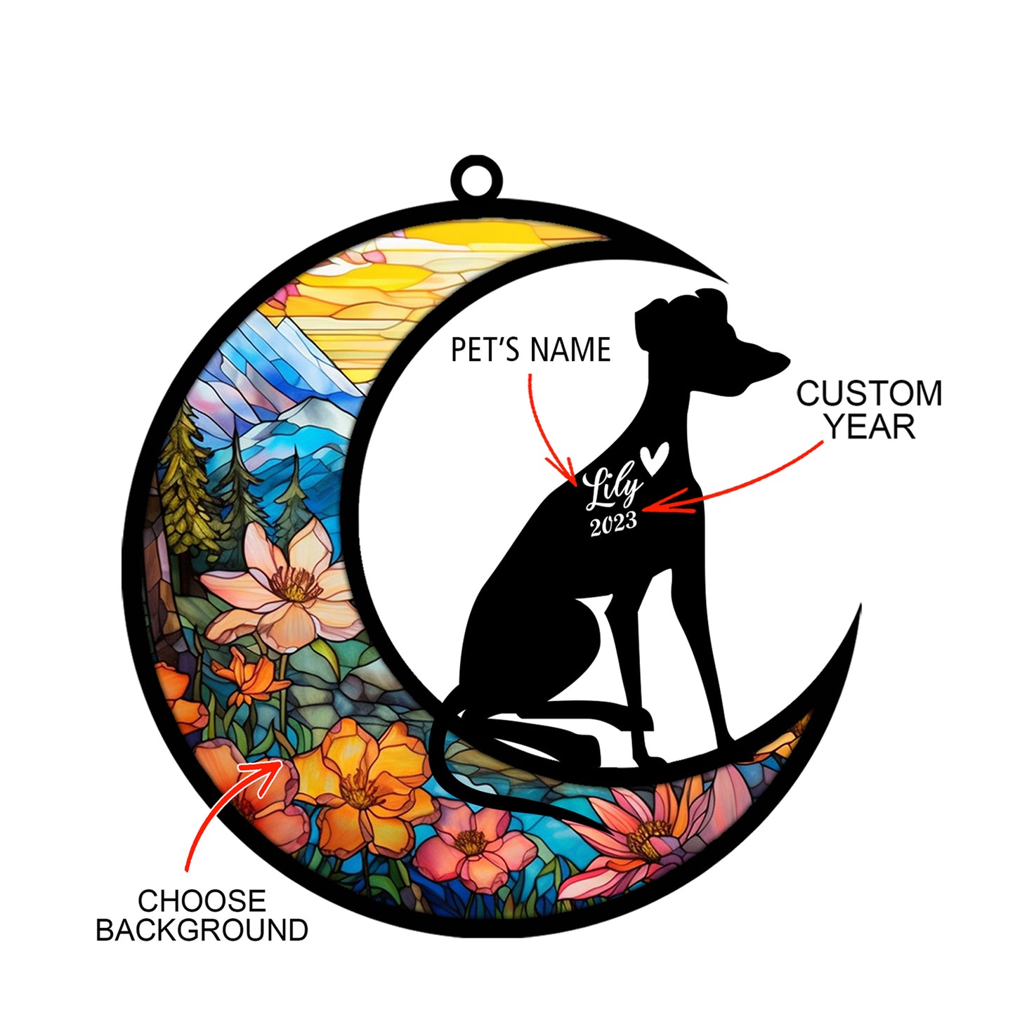 Netecom Personalized Whippet Memorial Suncatcher - Beagle Christmas Ornament with Name & Date - Dog Memorial Ornament - Pet Loss Sympathy Gift - Stained Glass Light Catcher