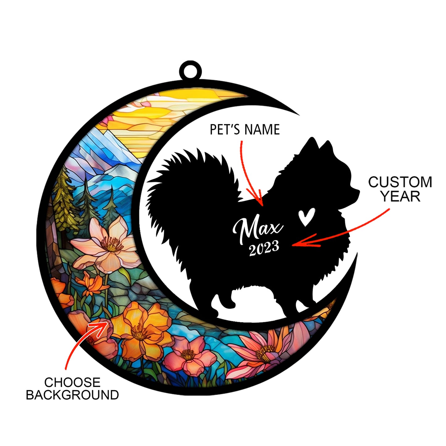 Netecom Personalized Pomeranian Memorial Suncatcher - Beagle Christmas Ornament with Name & Date - Dog Memorial Ornament - Pet Loss Sympathy Gift - Stained Glass Light Catcher