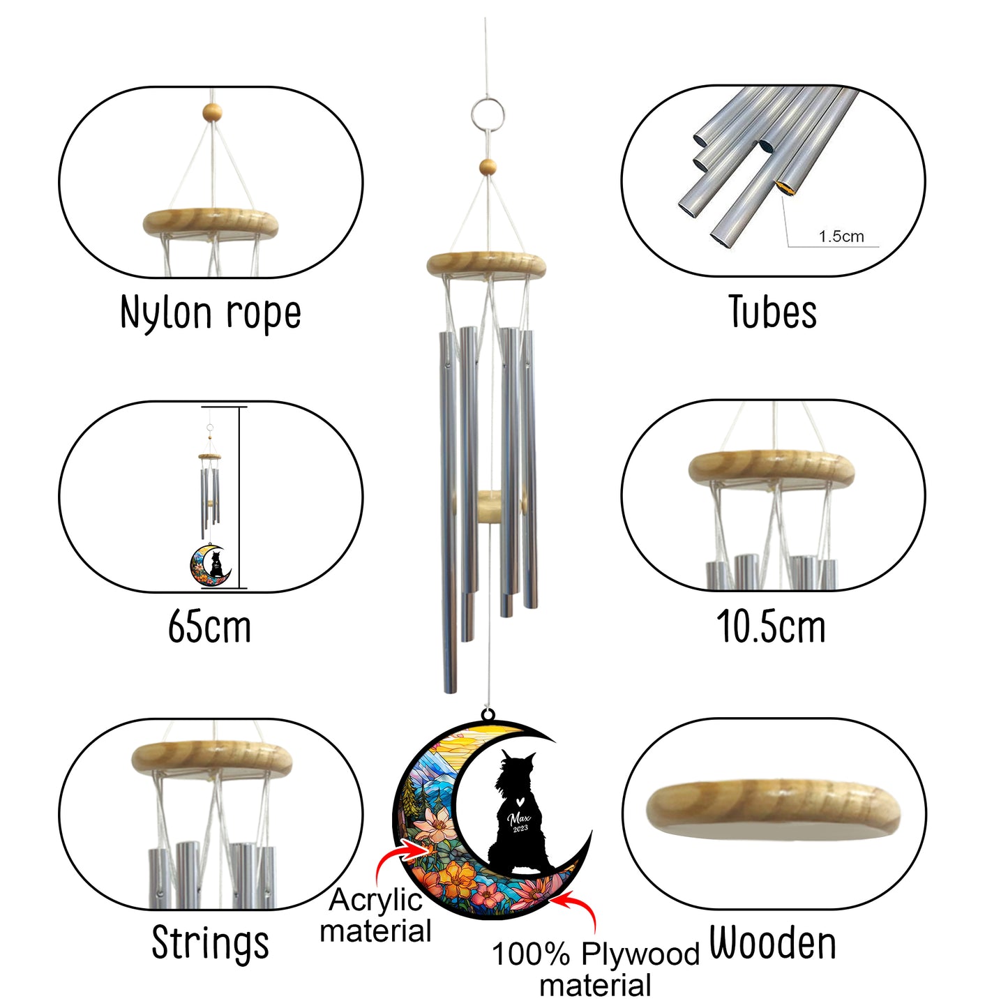 Netecom Schnauzer Dog Wind Chimes Memorial, Personalized Pet Memorial Windchime for Dogs Suncatcher, Dog Loss Memorial Ornament, Loss of Pet Remembrance Gift, Sympathy Pet Wind Chimes Outdoor Garden