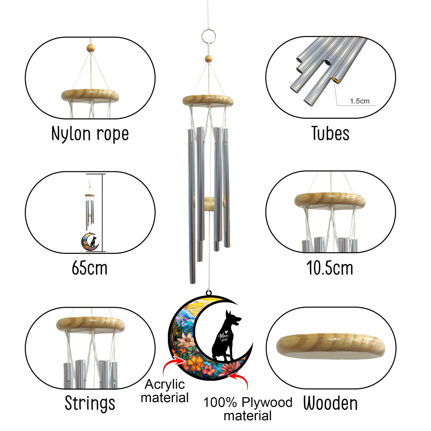 Netecom Doberman Dog Wind Chimes Memorial, Personalized Pet Memorial Windchime for Dogs Suncatcher, Dobie Dog Loss Memorial Ornament, Loss of Pet Remembrance Gift, Sympathy Pet Wind Chimes Outdoor Garden