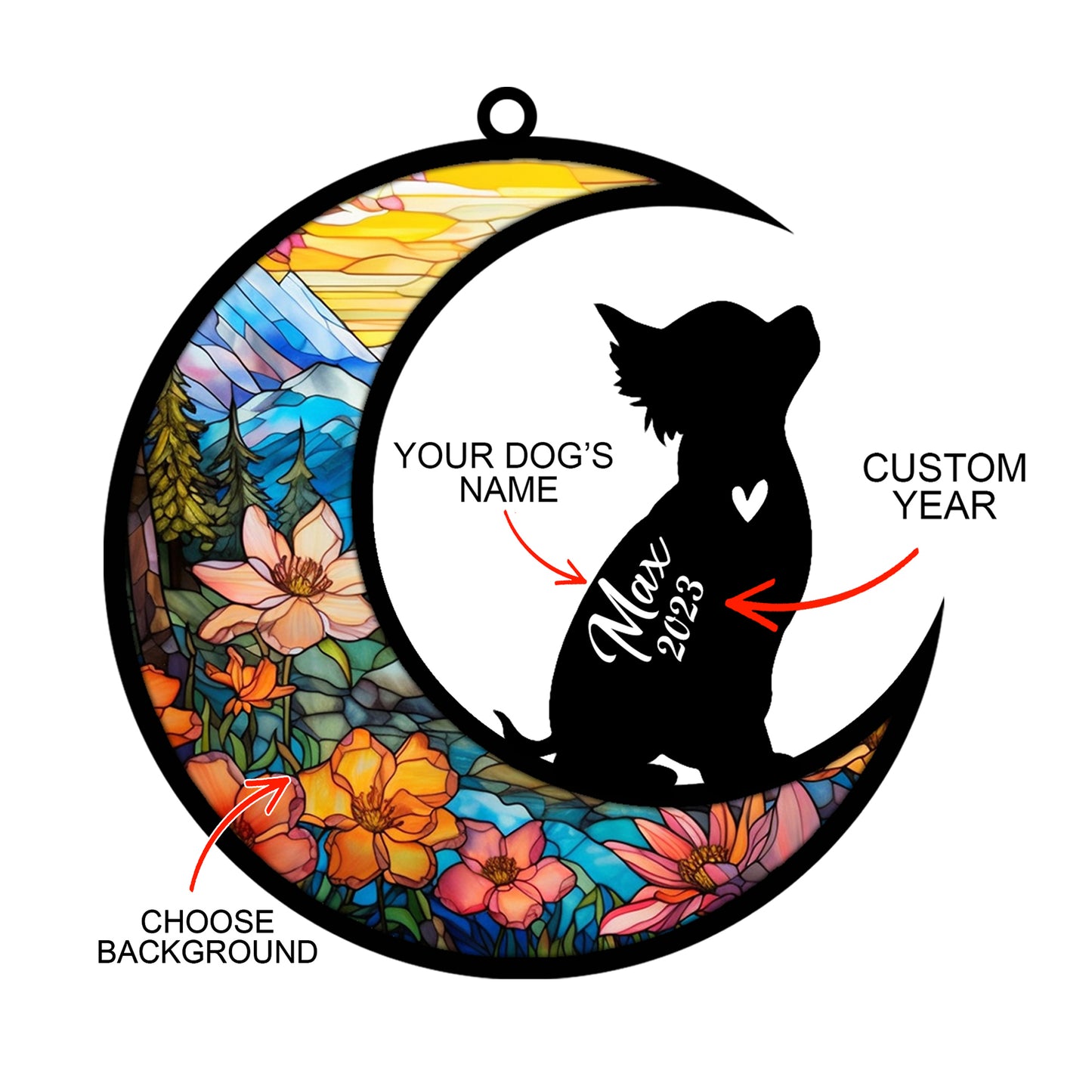 Netecom Personalized Chihuahua Memorial Suncatcher, Beagle Christmas Ornament with Name Date, Dog Memorial Ornament Loss of Pet Sympathy Gift, Pet Loss Stained Glass