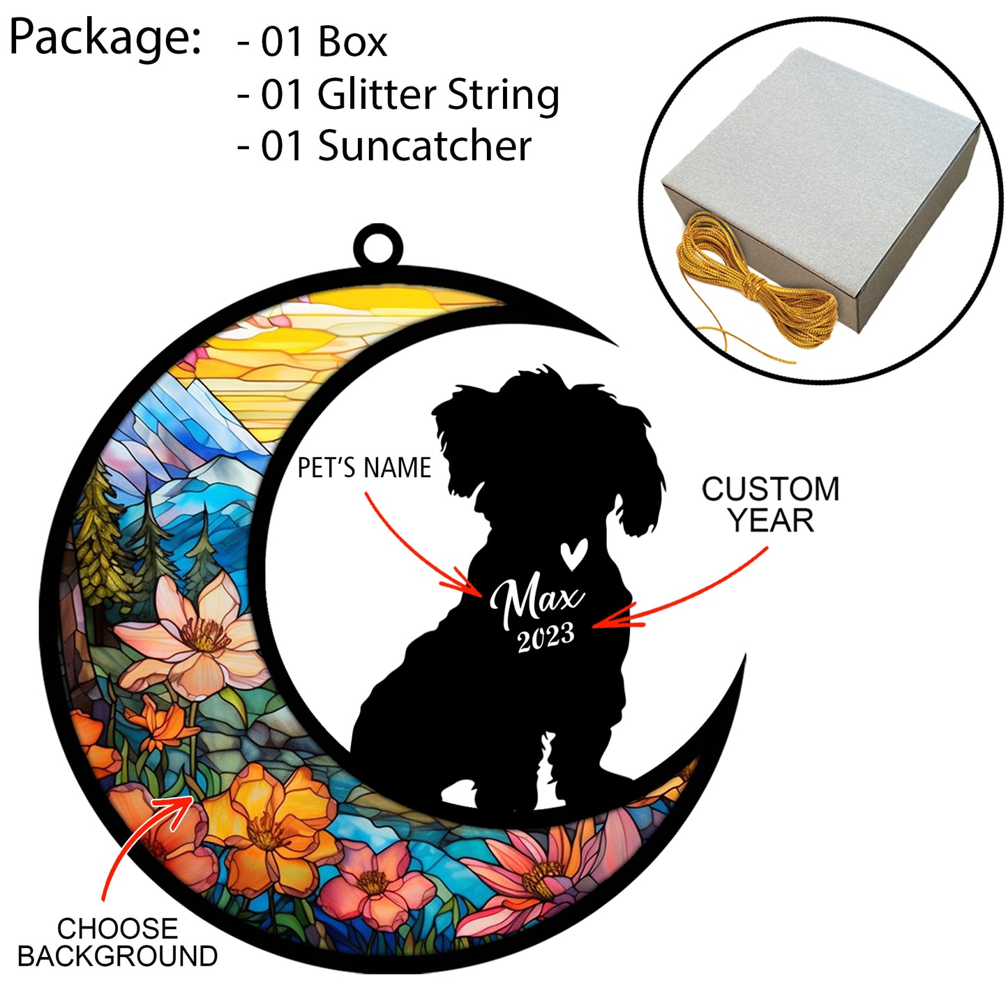 Netecom Personalized Maltese Memorial Suncatcher - Beagle Christmas Ornament with Name & Date - Dog Memorial Ornament - Pet Loss Sympathy Gift - Stained Glass Light Catcher