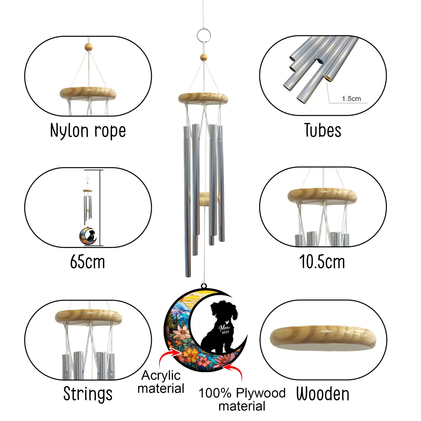 Netecom Maltese Dog Wind Chimes Memorial, Personalized Pet Memorial Windchime for Dogs Suncatcher, Dog Loss Memorial Ornament, Loss of Pet Remembrance Gift, Sympathy Pet Wind Chimes Outdoor Garden