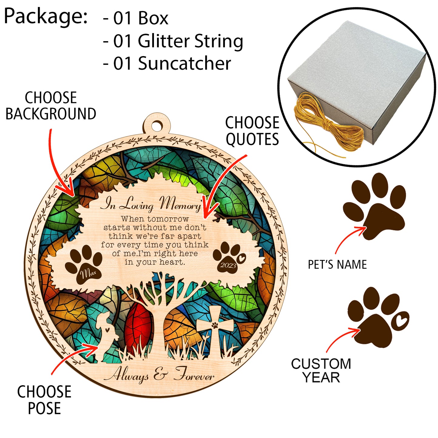 Netecom Personalized Dachshund Memorial Suncatcher, Dachshund Dog Memorial Gifts with Name Date, Pet Loss Light Catcher, Bereavement Gift Dog Memorial Ornament Loss of Pet Sympathy Gift for Dog Lover