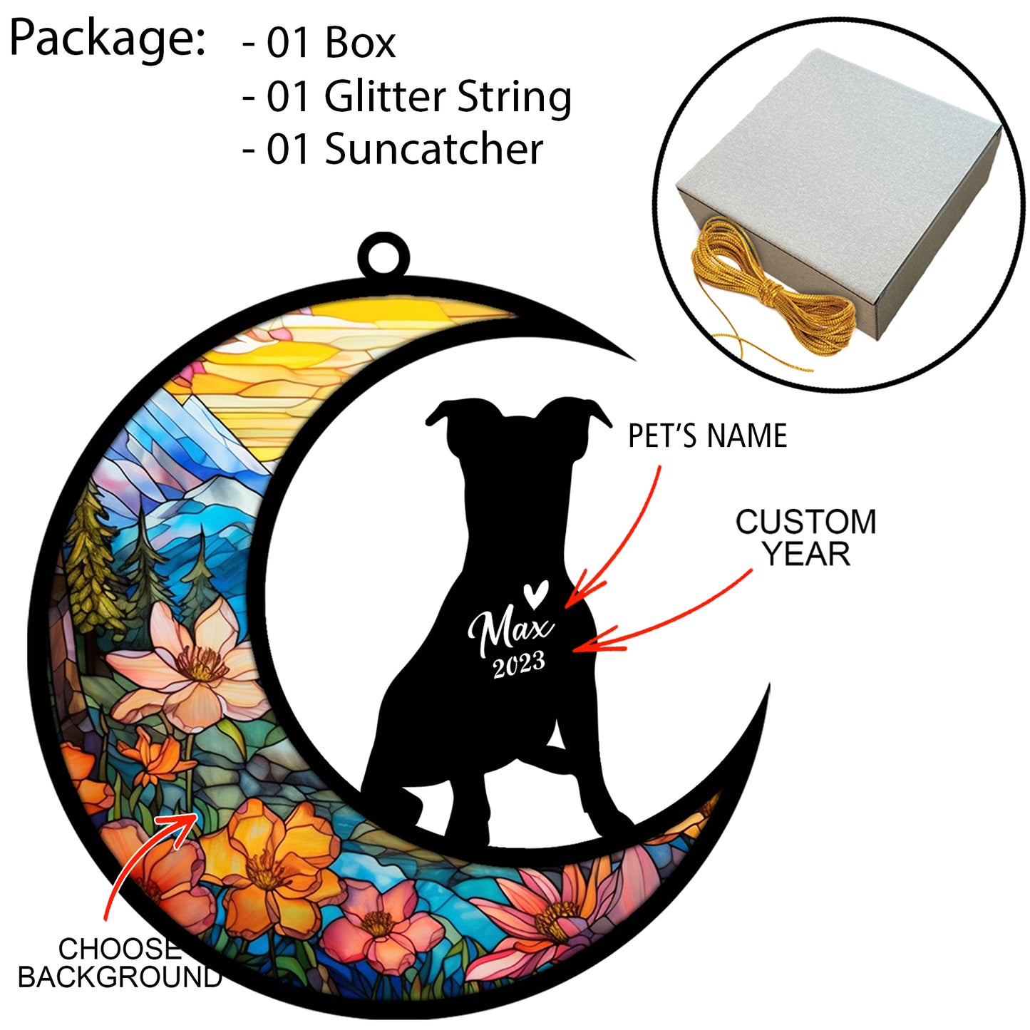Netecom Personalized Jack Russell Memorial Suncatcher - Beagle Christmas Ornament with Name & Date - Dog Memorial Ornament - Pet Loss Sympathy Gift - Stained Glass Light Catcher