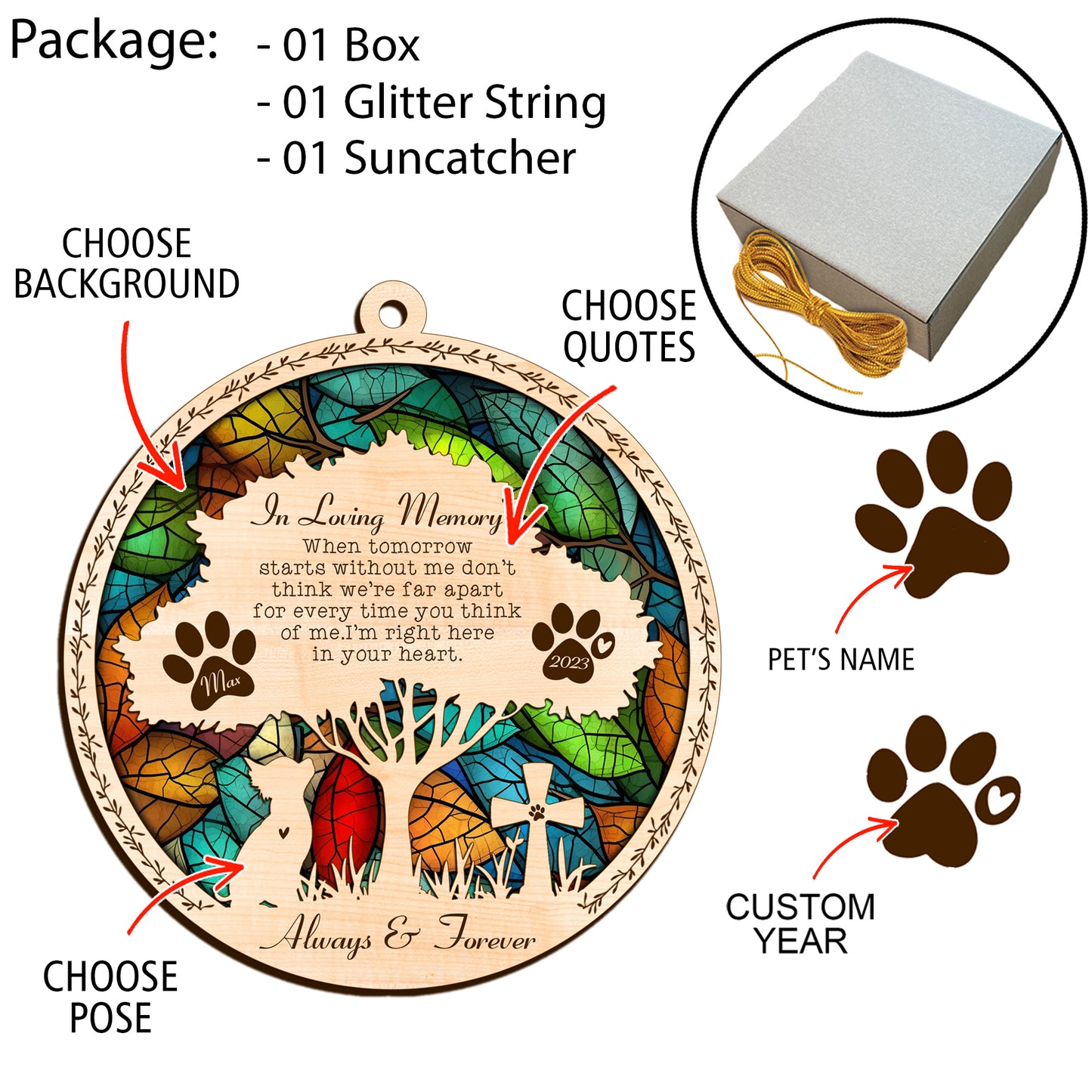 Netecom Personalized Chihuahua Memorial Suncatcher, Chihuahua Dog Memorial Gifts with Name Date, Pet Loss Light Catcher, Bereavement Gift Dog Memorial Ornament Loss of Pet Sympathy Gift for Dog Lover