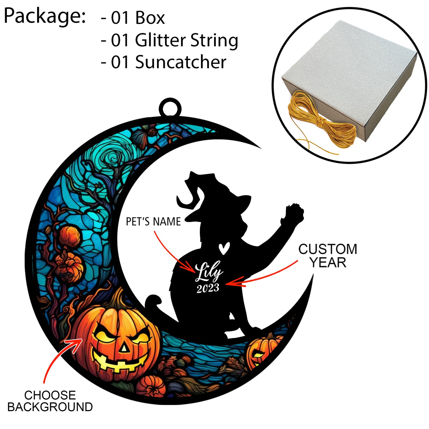 Netecom Personalized Halloween Siamese Cat Suncatcher - Memorial Gift for Loss of Cat, Custom Siamese Lovers Ornament for Window or Wall Hanging, Spooky Sympathy Gift
