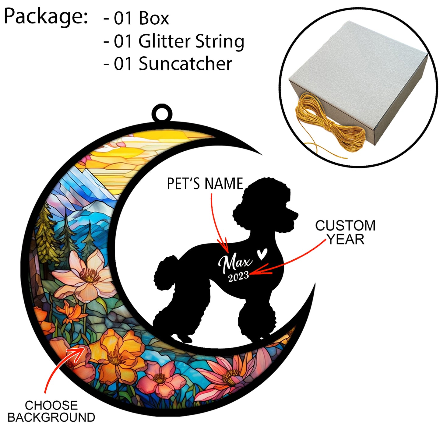 Netecom Personalized Poodle Memorial Suncatcher - Dog Loss Sympathy Gift with Name & Date - Poodle Christmas Ornament & Pet Bereavement Keepsake