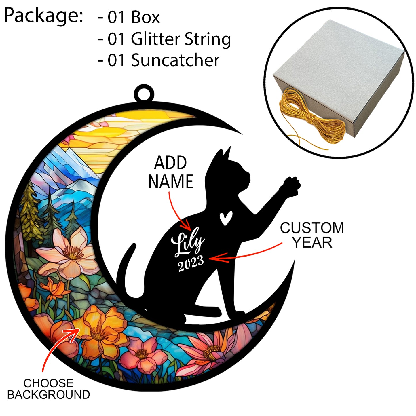 Netecom Personalized Bengal Cat Memorial Suncatcher - Custom with Name & Date - Pet Loss Light Catcher - Christmas Cat Ornament for Window & Car Decor