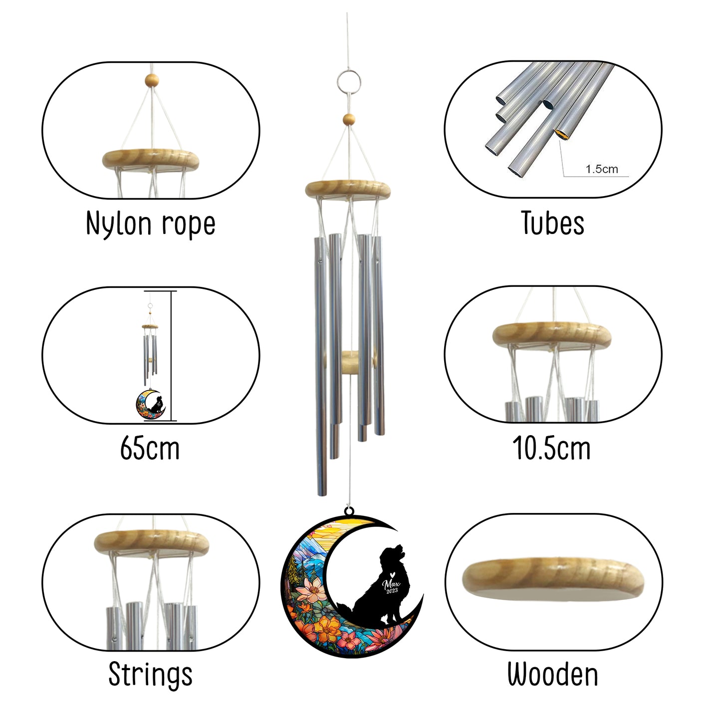 Netecom Golden Retriever Dog Wind Chimes Memorial, Pet Memorial Windchime for Dogs Suncatcher, Dog Loss Memorial Ornament, Loss of Pet Remembrance Gift, Sympathy Pet Wind Chimes Outdoor Garden