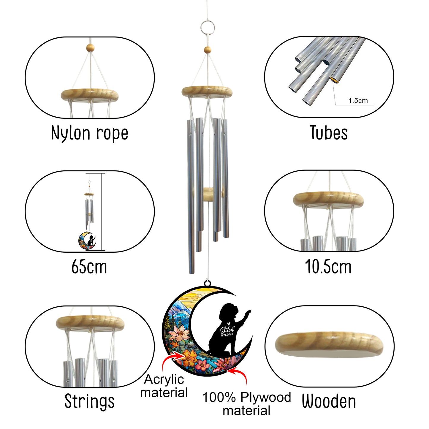 Netecom Beagle Dog Wind Chimes Memorial, Personalized Pet Memorial Windchime for Dogs Suncatcher, Dog Loss Memorial Ornament, Loss of Pet Remembrance Gift, Sympathy Pet Wind Chimes Outdoor Garden