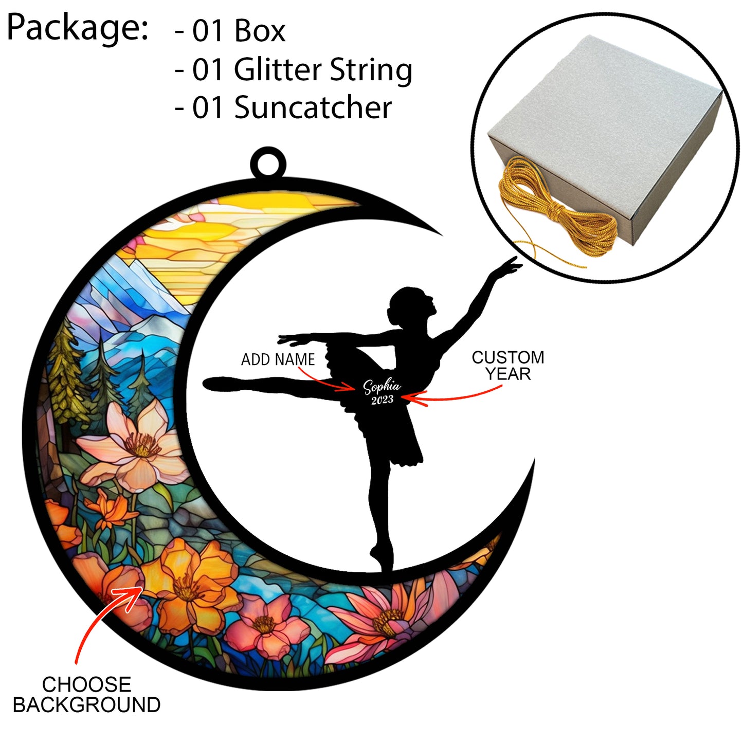 Netecom Personalized Ballet Girl Suncatcher Ornament - Ballet Dancer Christmas Pendant & Xmas Party Decor - Ballet Gift for Daughter, Girlfriend, Wife, or Women - Birthday Gift for Ballet Lovers