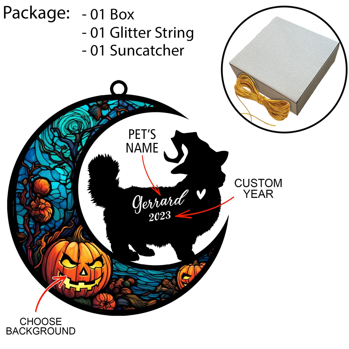 Netecom Personalized Halloween Ragdoll Cat Suncatcher - Memorial Gift for Loss of Cat, Custom Ragdoll Lovers Ornament for Window or Wall Hanging, Spooky Sympathy Gift