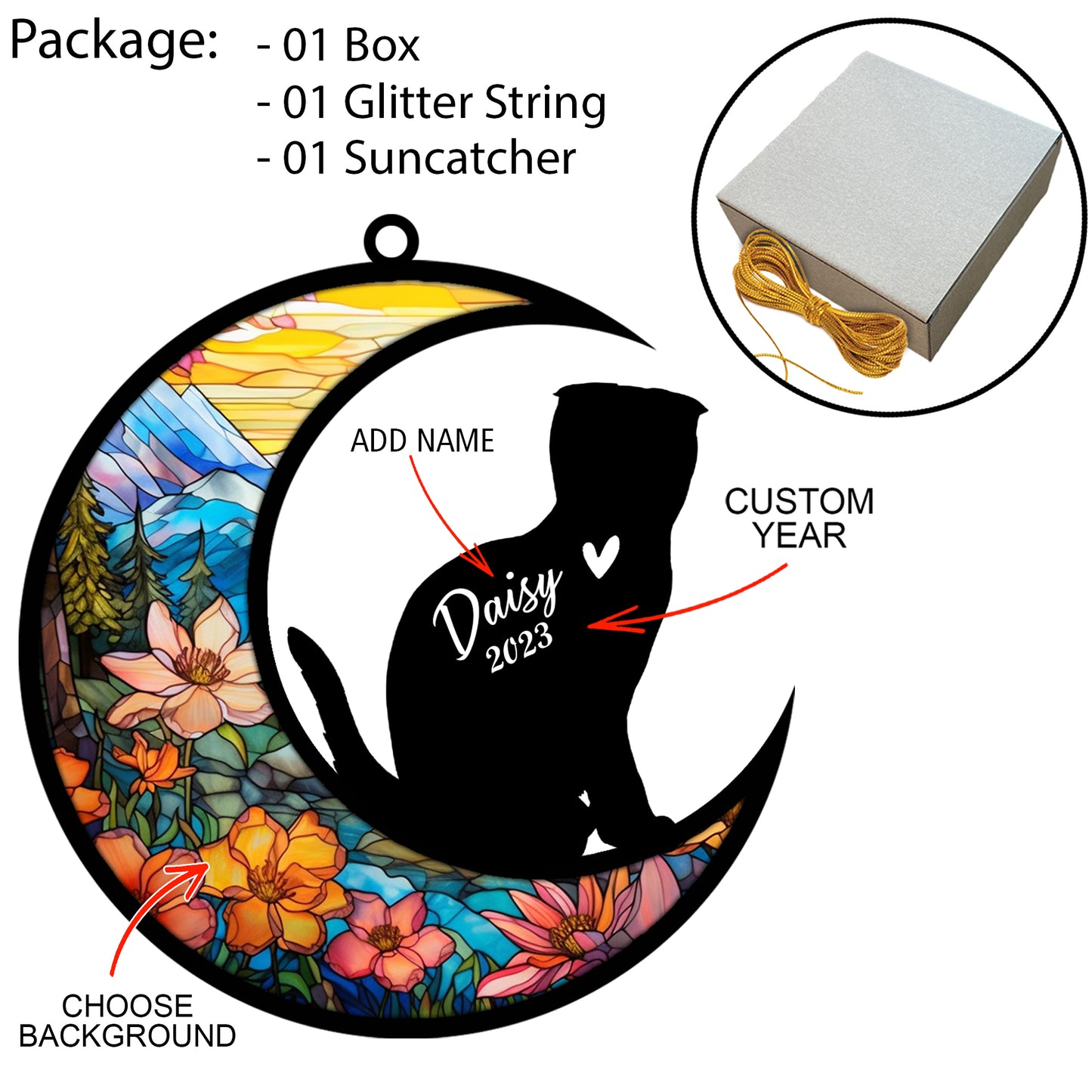 Netecom Personalized Scottish Fold Memorial Suncatcher - Custom with Name & Date - Pet Loss Light Catcher - Christmas Cat Ornament for Window Hangings
