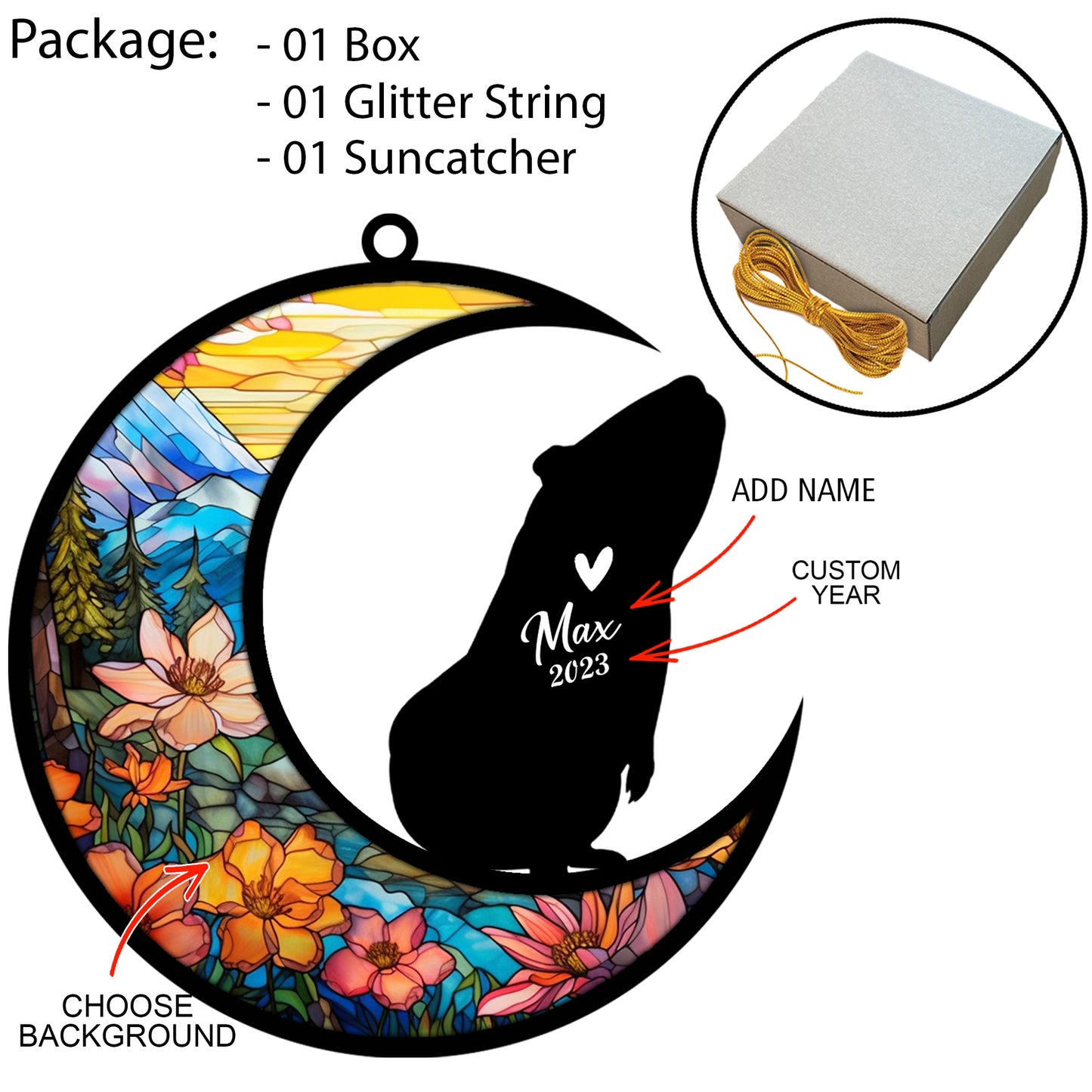 Netecom Personalized Penguin Memorial Suncatcher, Pet Loss Suncatcher, Bereavement Penguin Loss Gift, Custom Penguin with Name Date, Gifts for Penguin Lovers, Hanging Ornaments for Car, Window
