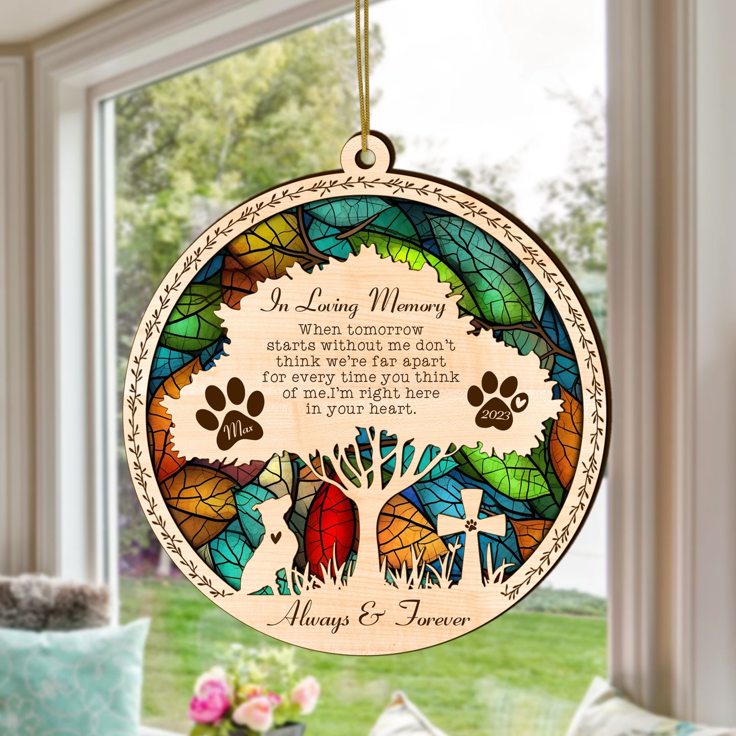 Netecom Personalized Pitbull Memorial Suncatcher, Pitbull Dog Memorial Gifts with Name Date, Pet Loss Light Catcher, Bereavement Gift Dog Memorial Ornament Loss of Pet Sympathy Gift for Dog Lovers