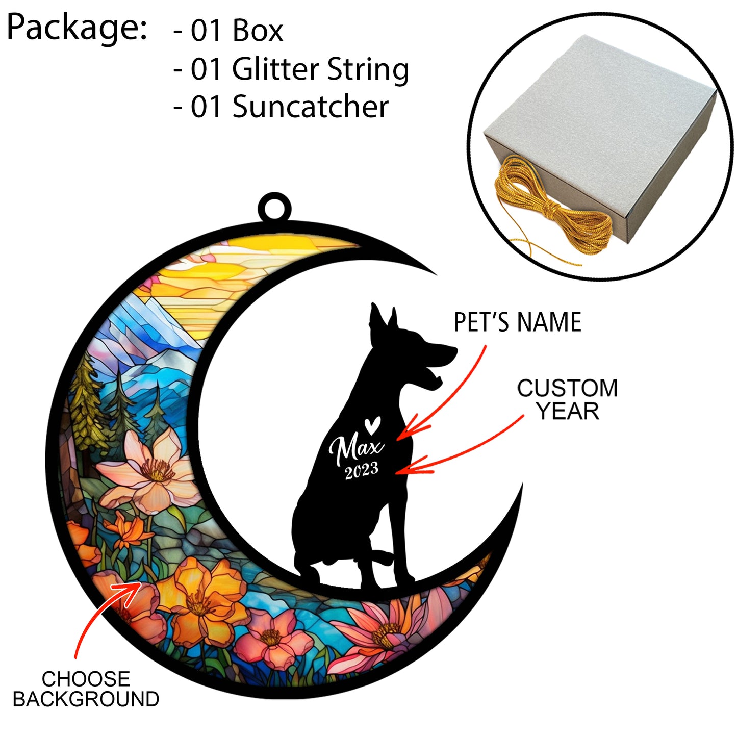 Netecom Personalized Doberman Memorial Suncatcher - Dog Loss Sympathy Gift with Name & Date - Doberman Christmas Ornament & Pet Bereavement Keepsake