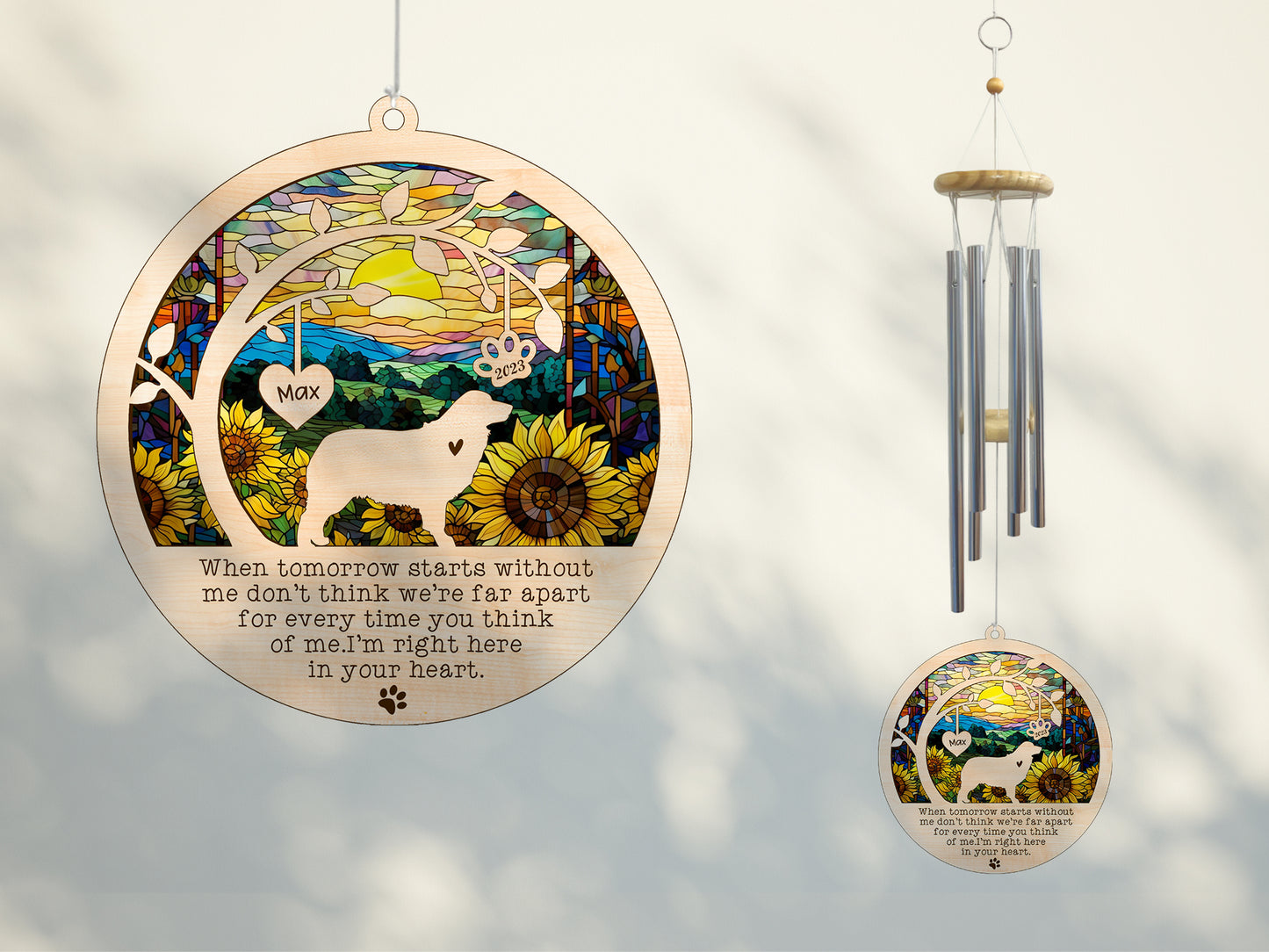 Netecom Australian Shepherd Dog Wind Chimes Memorial, Personalized Pet Memorial for Dogs Suncatcher, Dog Loss Memorial Ornament, Sympathy Windchime Outside Garden Decor, Loss of Pet Remembrance Gift