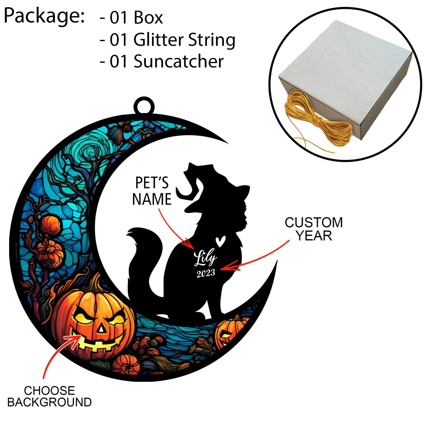 Netecom Personalized Halloween Persian Cat Suncatcher - Memorial Gift for Loss of Cat, Custom Persian Longhair Lovers Ornament for Window or Wall Hanging, Spooky Sympathy Gift