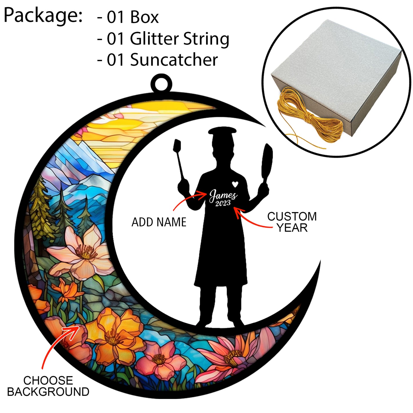 Netecom Personalized Elegant Chef Memorial Suncatcher - Memorial & Bereavement Gifts for Loss of Father or Brother - Hanging Sun Catcher with Chain Pendant - Unique Christmas Ornament Decoration