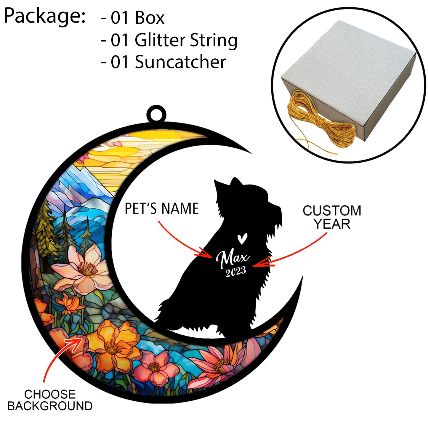 Netecom Personalized Yorkshire Terrier Memorial Suncatcher - Dog Loss Sympathy Gift with Name & Date - Yorkshire Terrier Christmas Ornament & Pet Bereavement Keepsake