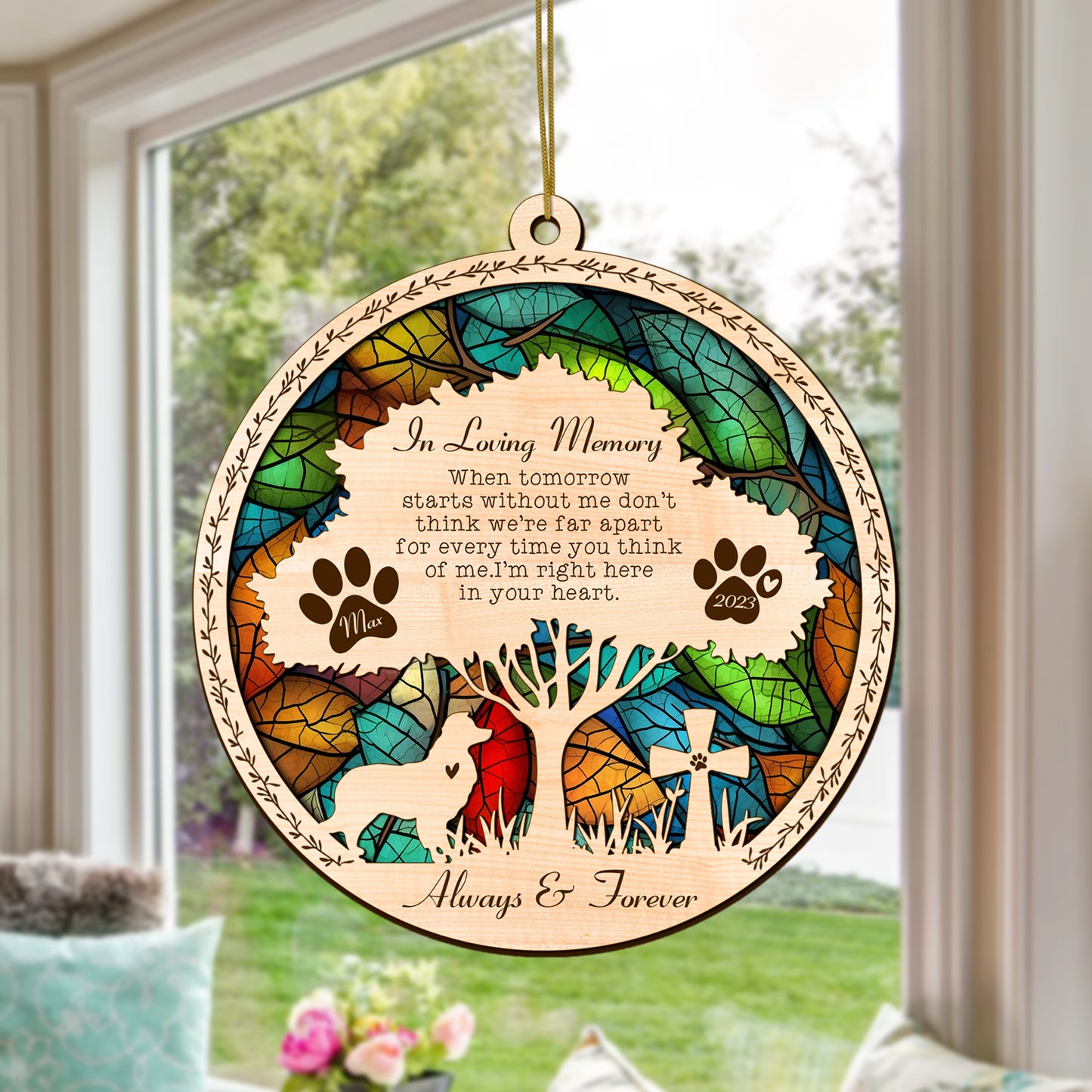Netecom Personalized Border Collie Memorial Suncatcher, Border Collie Dog Memorial Gifts, Pet Loss Light Catcher, Bereavement Gift Dog Memorial Ornament Loss of Pet Sympathy Gift for Dog Lovers