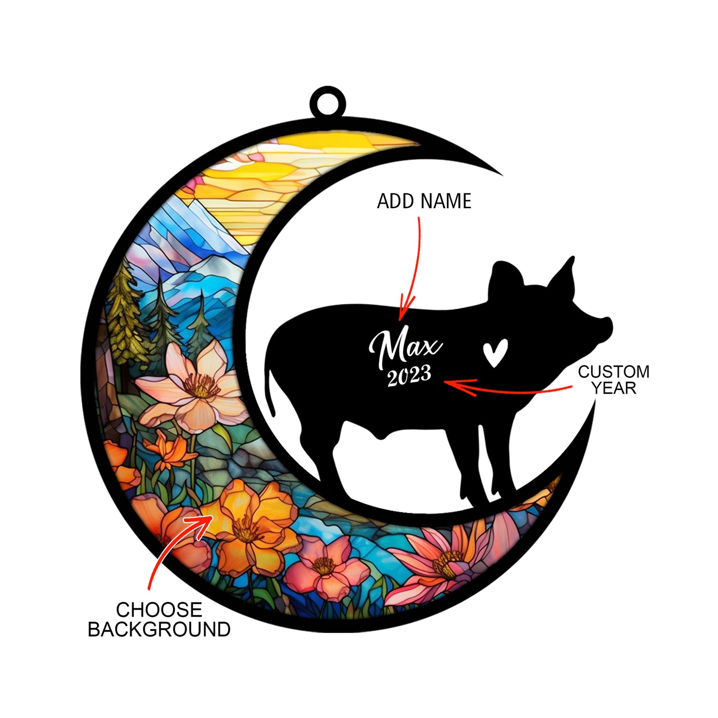 Netecom Personalized Pig Memorial Suncatcher, Pet Loss Suncatcher, Bereavement Pig Loss Gift, Custom Pig Suncatcher with Name Date, Gifts for Pig Lovers Hanging Ornaments for Xmas, Car, Window