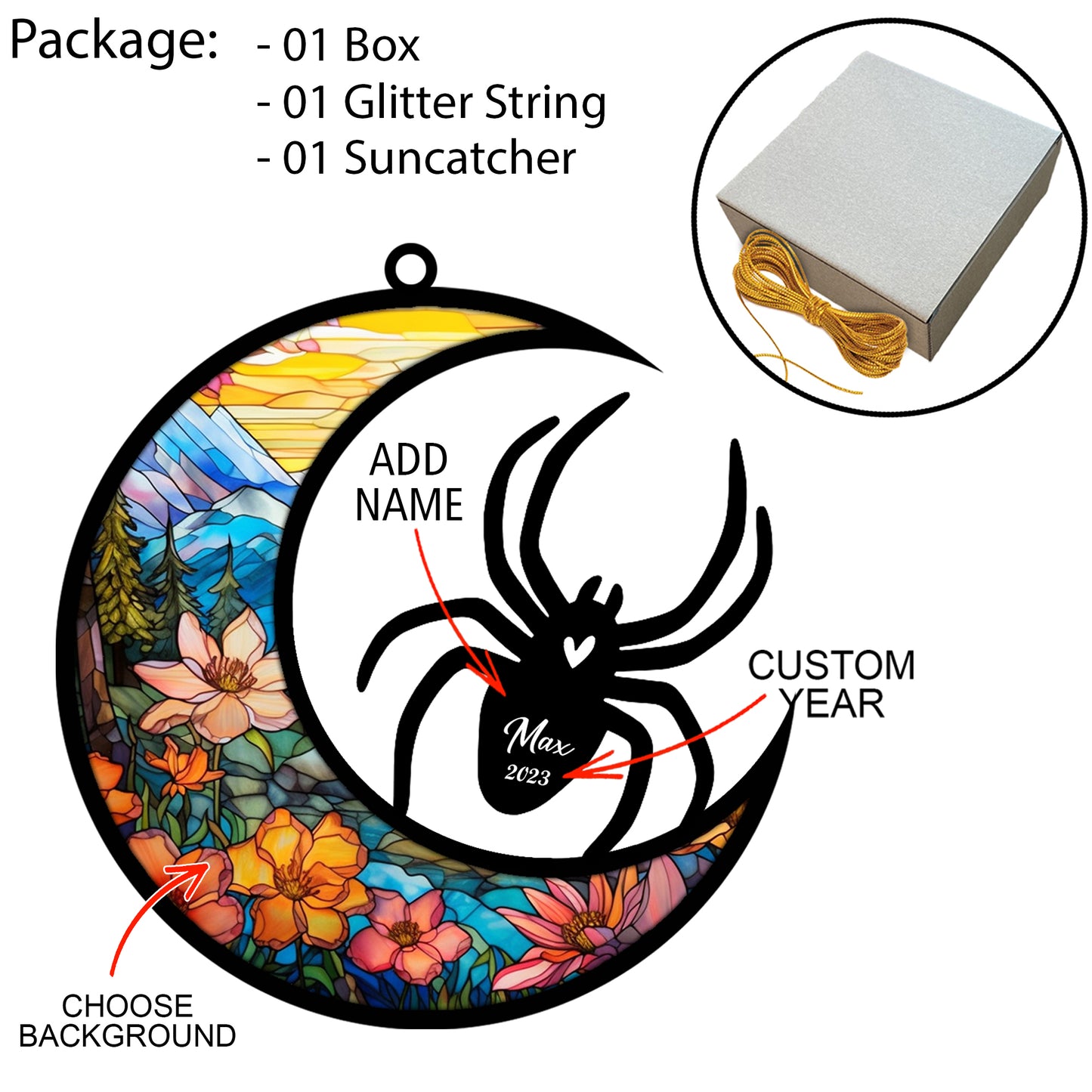 Netecom Personalized Spider Memorial Suncatcher, Pet Loss Suncatcher, Bereavement Spider Loss Gift, Custom Spider with Name Date, Gifts for Spider Lovers Hanging Ornaments for Xmas, Car, Window