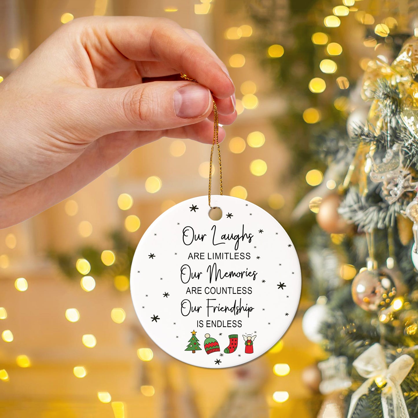 Netecom Best Friend Christmas Ornament, Our Laughs Are Limitless Our Memories Are Countless Our Friendship Is Endless Ceramic Ornament for Xmas Tree Hanging Decorations Gift, Gifts for Besties