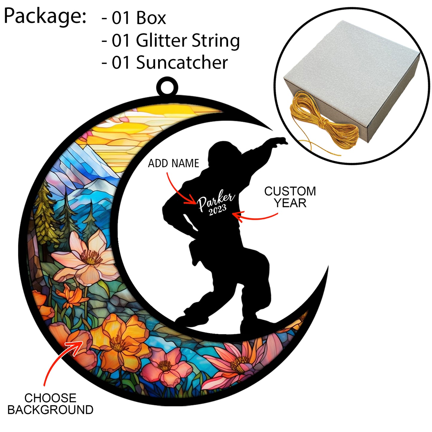 Netecom Personalized Jiu Jitsu Suncatcher Keepsakes - Martial Arts Hanging Sun Catcher Ornament - Unique Jiu Jitsu Christmas Pendant & Birthday Gifts for Boy, Girl, or Sports Players
