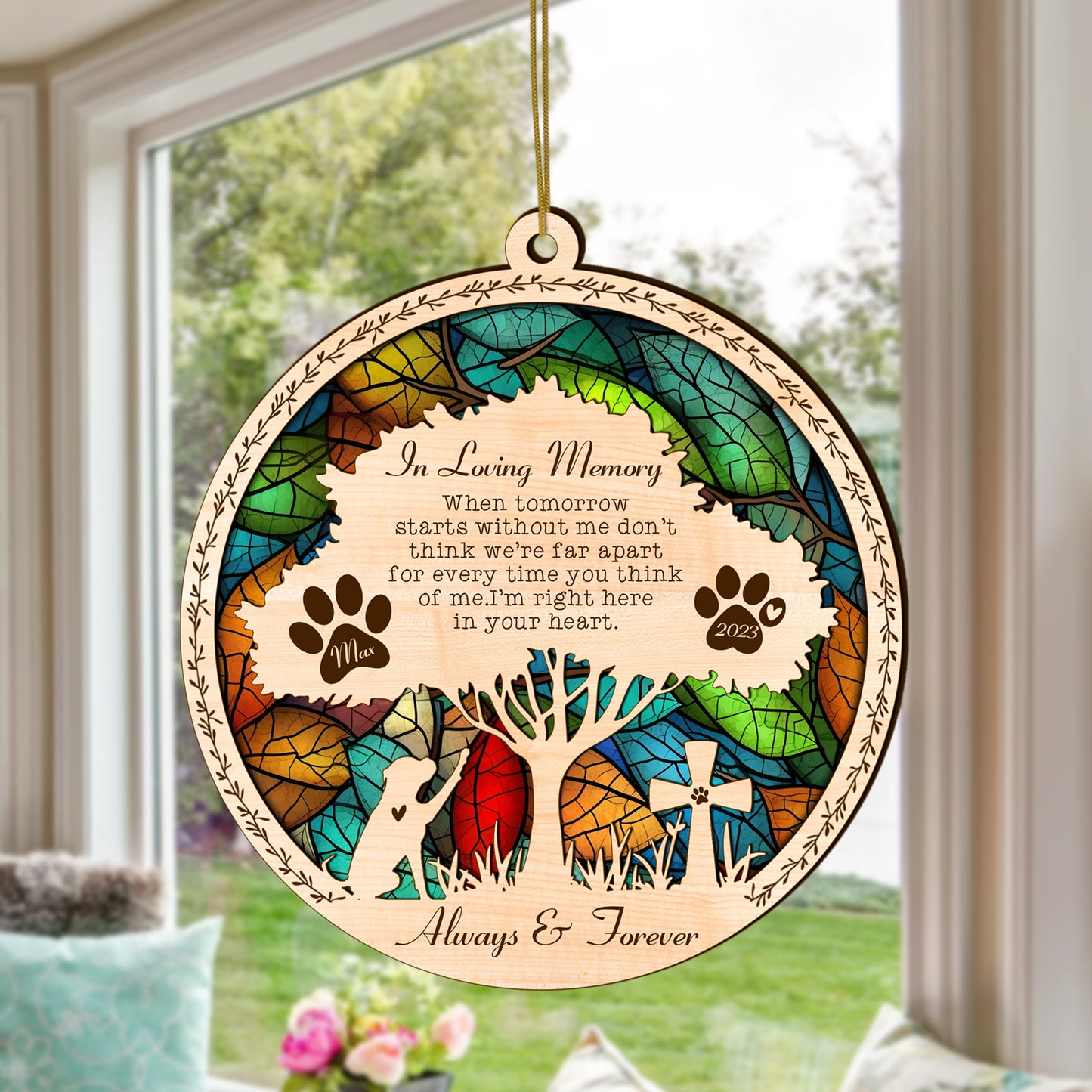 Netecom Personalized Boxer Memorial Suncatcher, Boxer Dog Memorial Gifts with Name Date, Pet Loss Light Catcher, Bereavement Gift Dog Memorial Ornament Loss of Pet Sympathy Gift for Dog Lovers