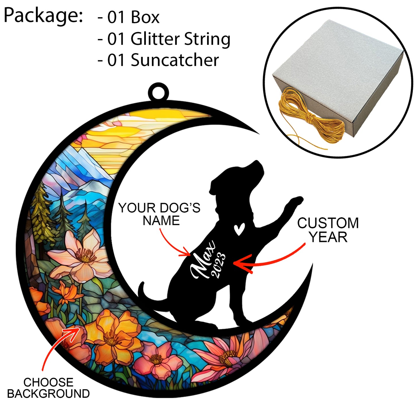 Netecom Personalized Rottweiler Memorial Suncatcher, Beagle Christmas Ornament with Name Date, Dog Memorial Ornament Loss of Pet Sympathy Gift, Pet Loss Stained Glass