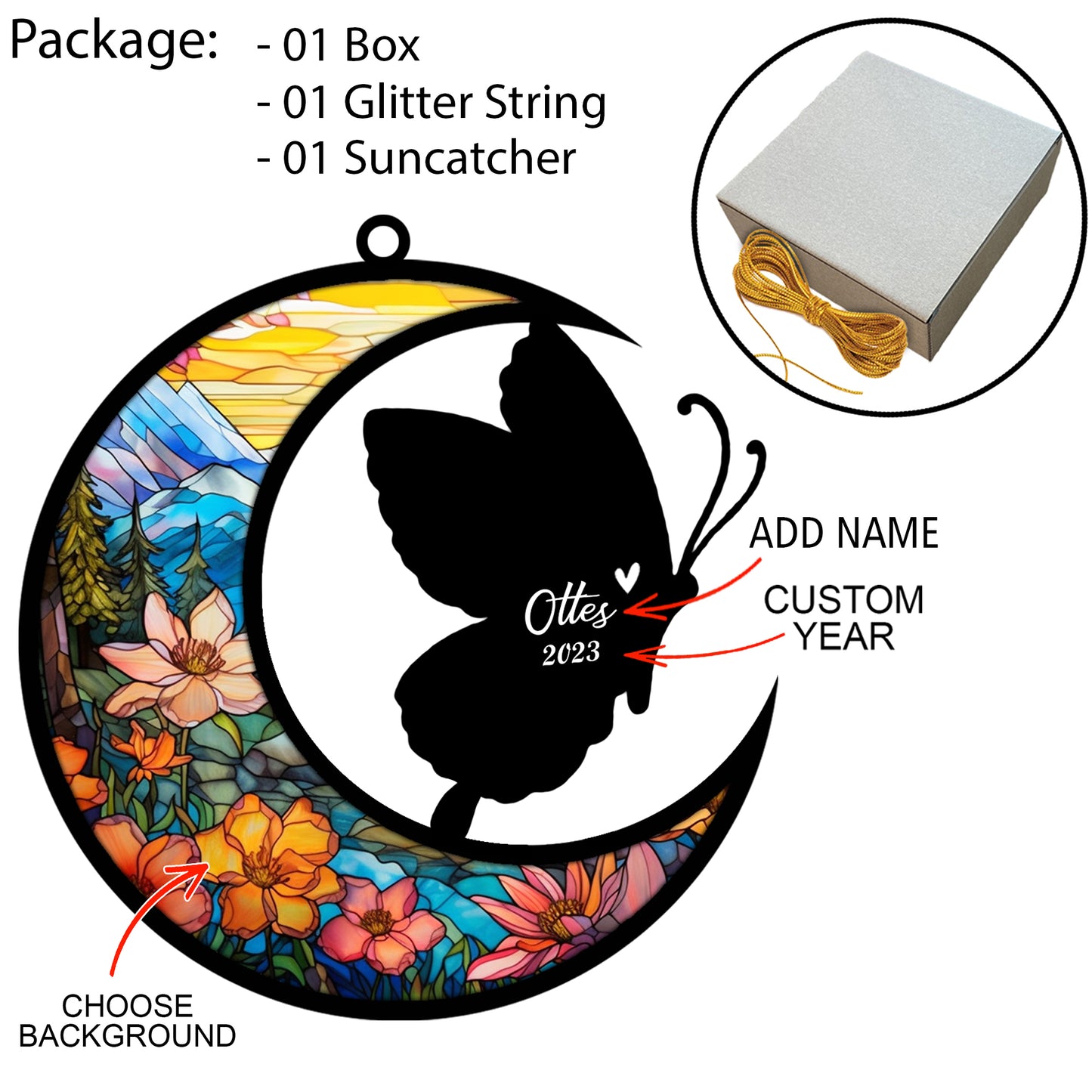 Netecom Personalized Butterfly Memorial Suncatcher, Pet Loss Suncatcher, Bereavement Butterfly Loss Gift, Custom Butterfly with Name Date, Gifts for Butterfly Lovers Hanging Ornaments for Xmas, Car