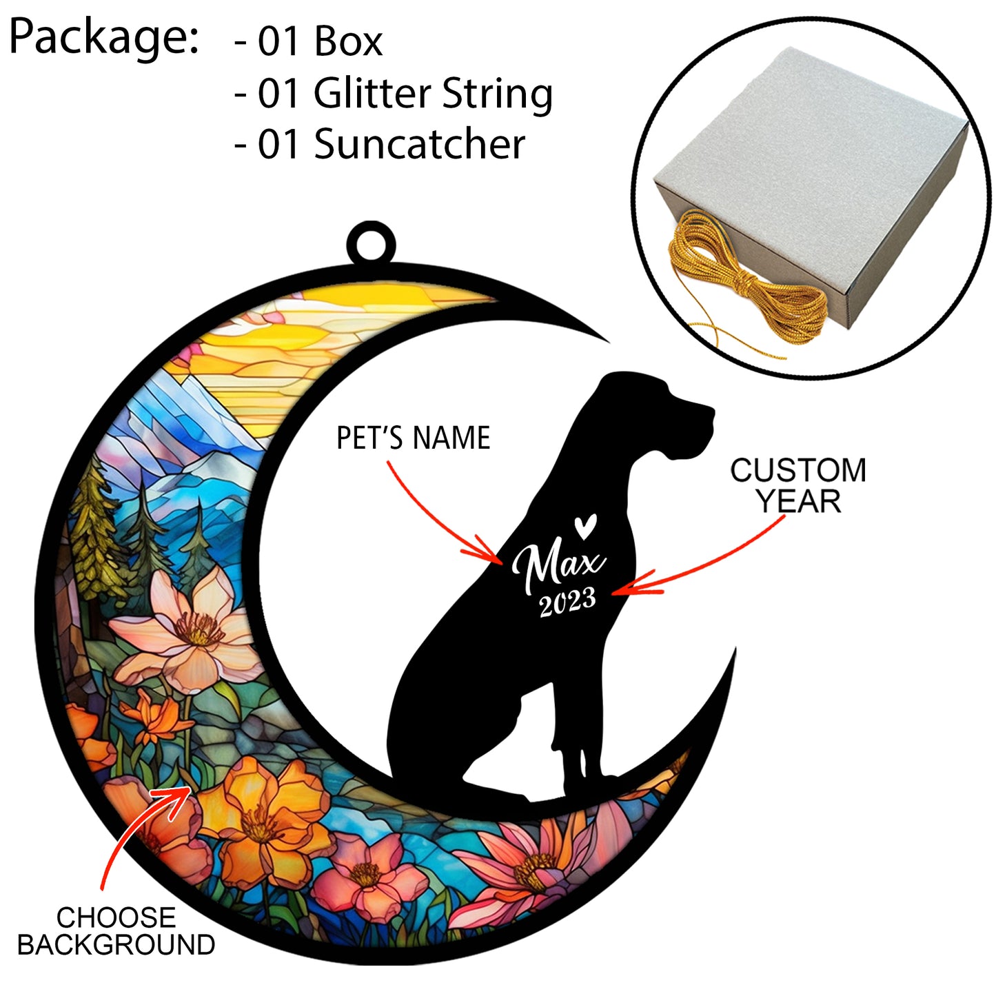 Netecom Personalized Great Dane Memorial Suncatcher - Beagle Christmas Ornament with Name & Date - Dog Memorial Ornament - Pet Loss Sympathy Gift - Stained Glass Light Catcher