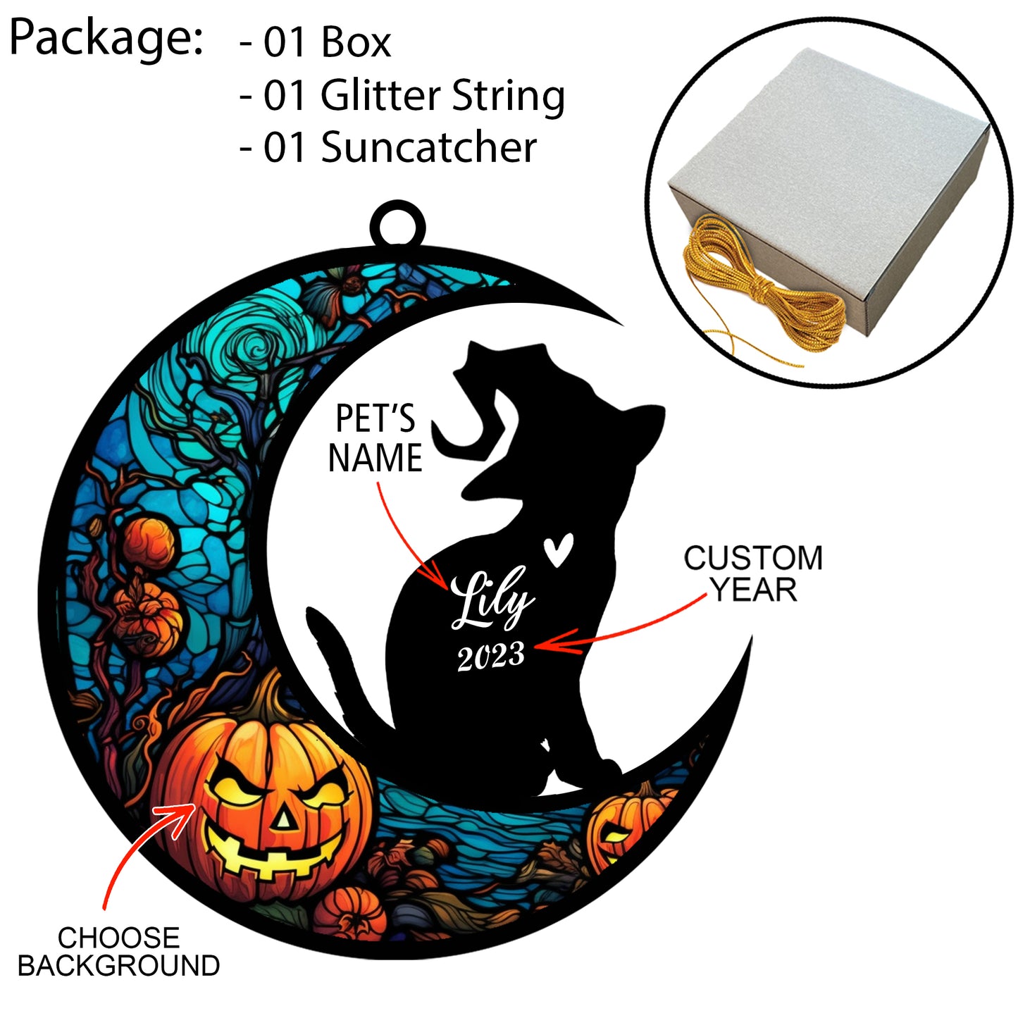 Netecom Personalized Halloween Scottish Fold Cat Suncatcher - Memorial Gift for Loss of Cat, Custom Scottish Fold Lovers Ornament for Window or Wall Hanging, Spooky Sympathy Gift