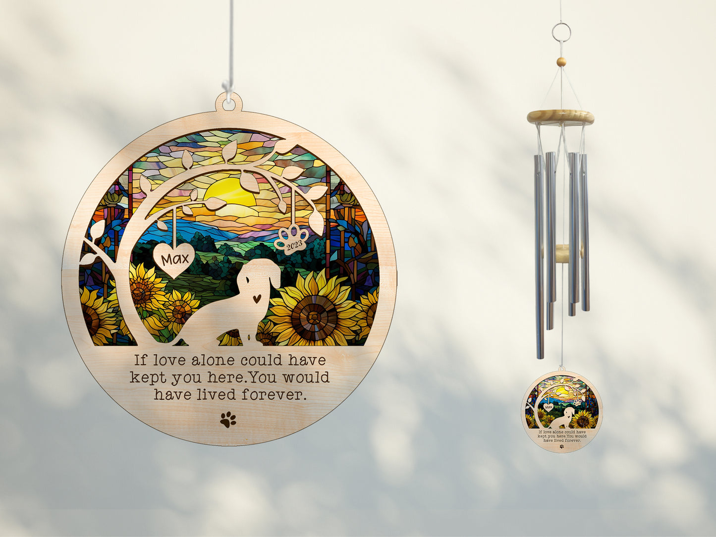 Netecom Dachshund Dog Wind Chimes Memorial, Personalized Pet Memorial Wind Chimes for Dogs Suncatcher, Dog Loss Memorial Ornament, Sympathy Wind Chimes Outside Garden Decor, Loss of Pet Remembrance Gift