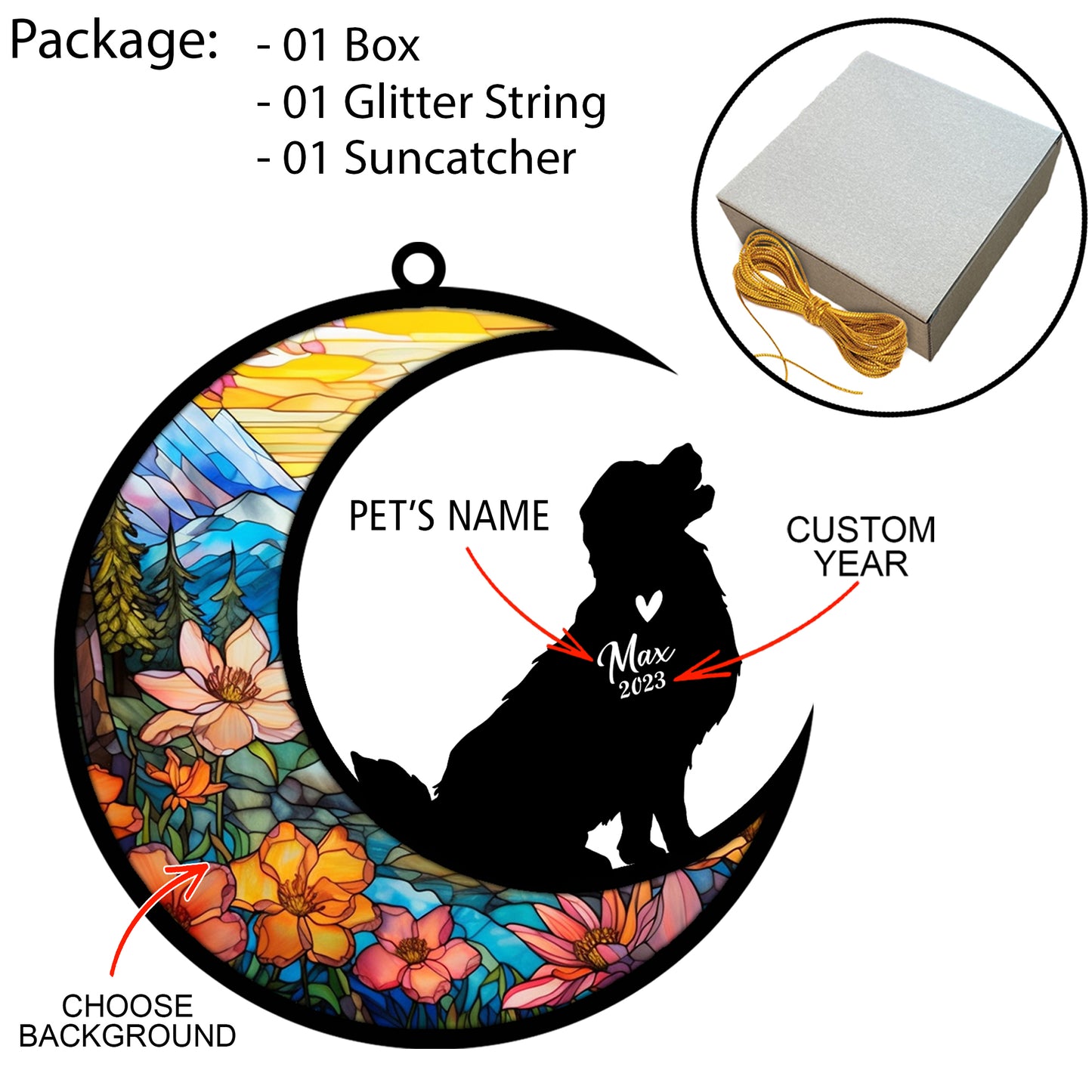Netecom Personalized Golden Retriever Memorial Suncatcher - Dog Christmas Ornament with Name & Date - Golden Retriever Pet Loss Stained Glass Sympathy Gift & Bereavement Keepsake