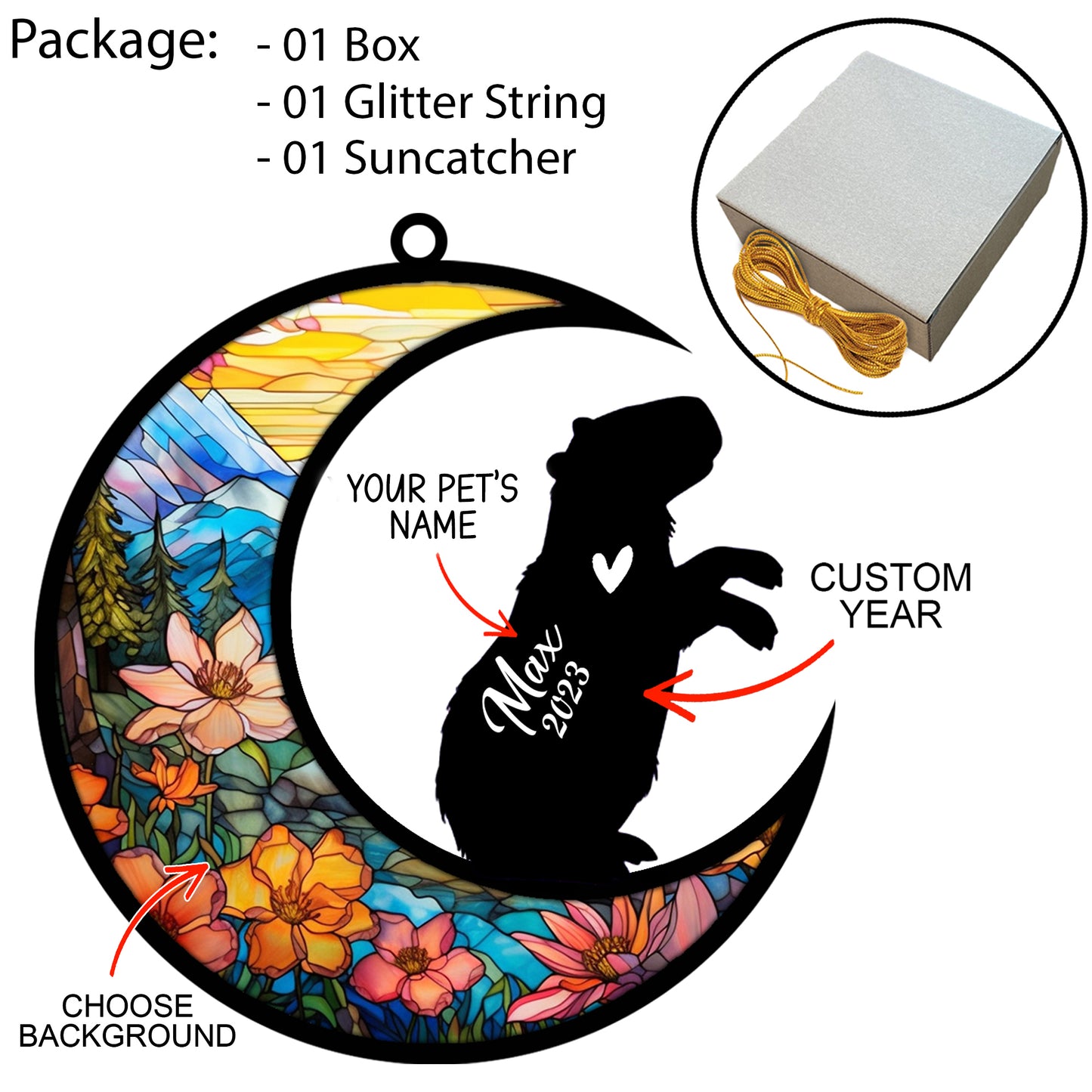 Netecom Personalized Capybara Memorial Suncatcher, Bereavement Capybara Loss Gift, Pet Loss Capybara Memorial Ornament Personalized Capybara Name Sign Hanging Christmas, Capybara Lover Gift