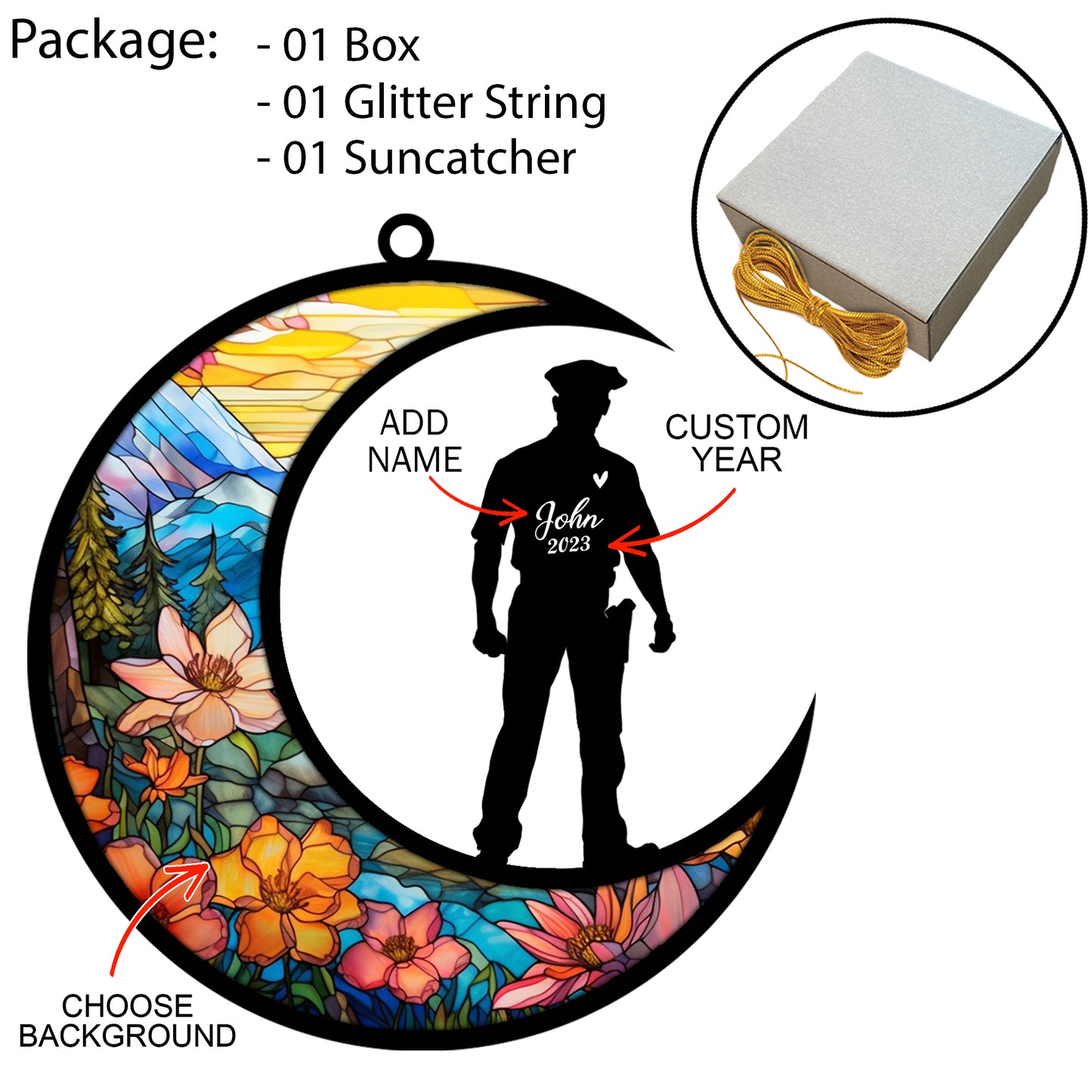 Netecom Personalized Police Memorial Suncatcher - Memorial & Sympathy Gifts for Loss of Father, Friend, or Dad - Bereavement & Remembrance Funeral Gifts for Loss of Family