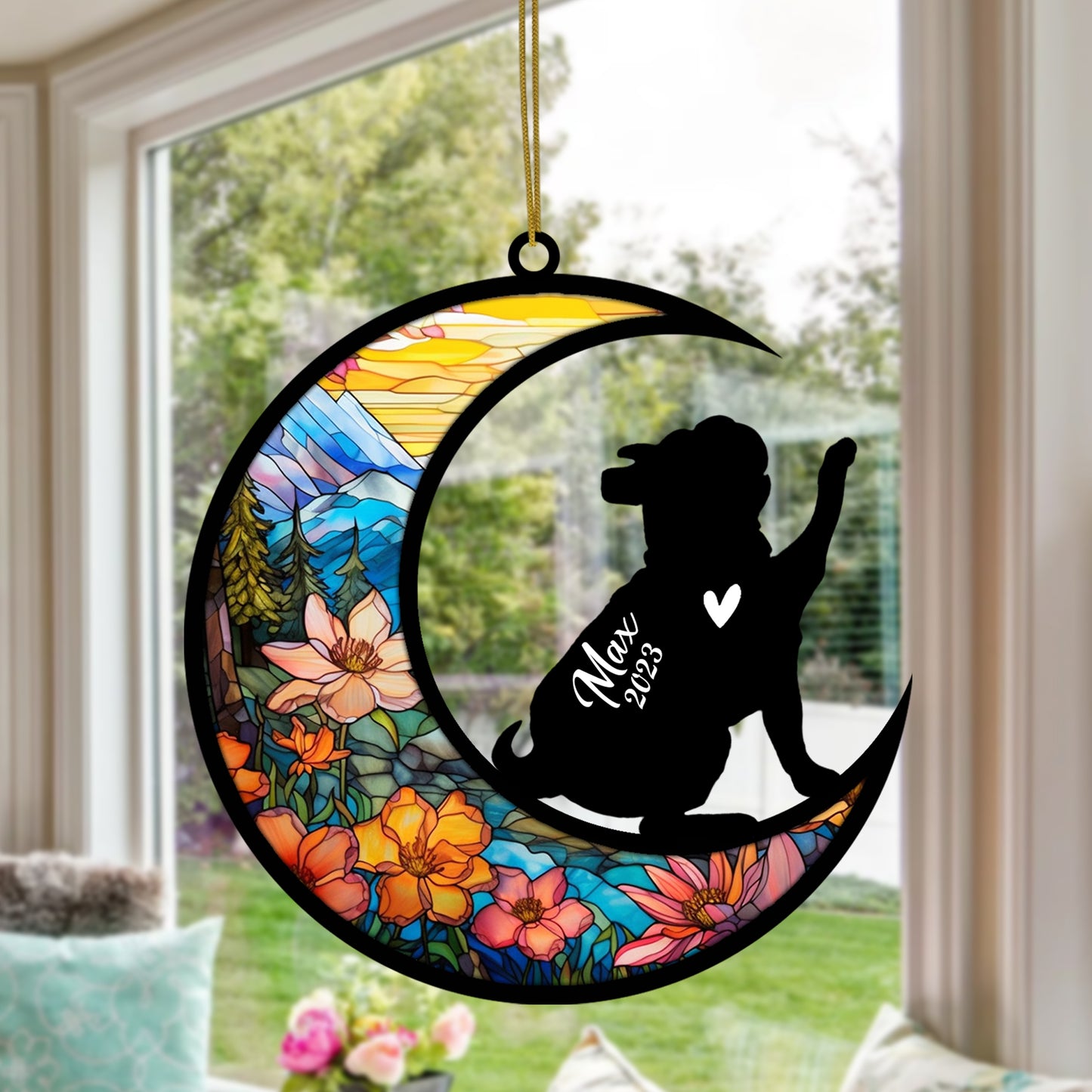 Netecom Personalized Bulldog Memorial Suncatcher, Beagle Christmas Ornament with Name Date, Dog Memorial Ornament Loss of Pet Sympathy Gift, Pet Loss Stained Glass