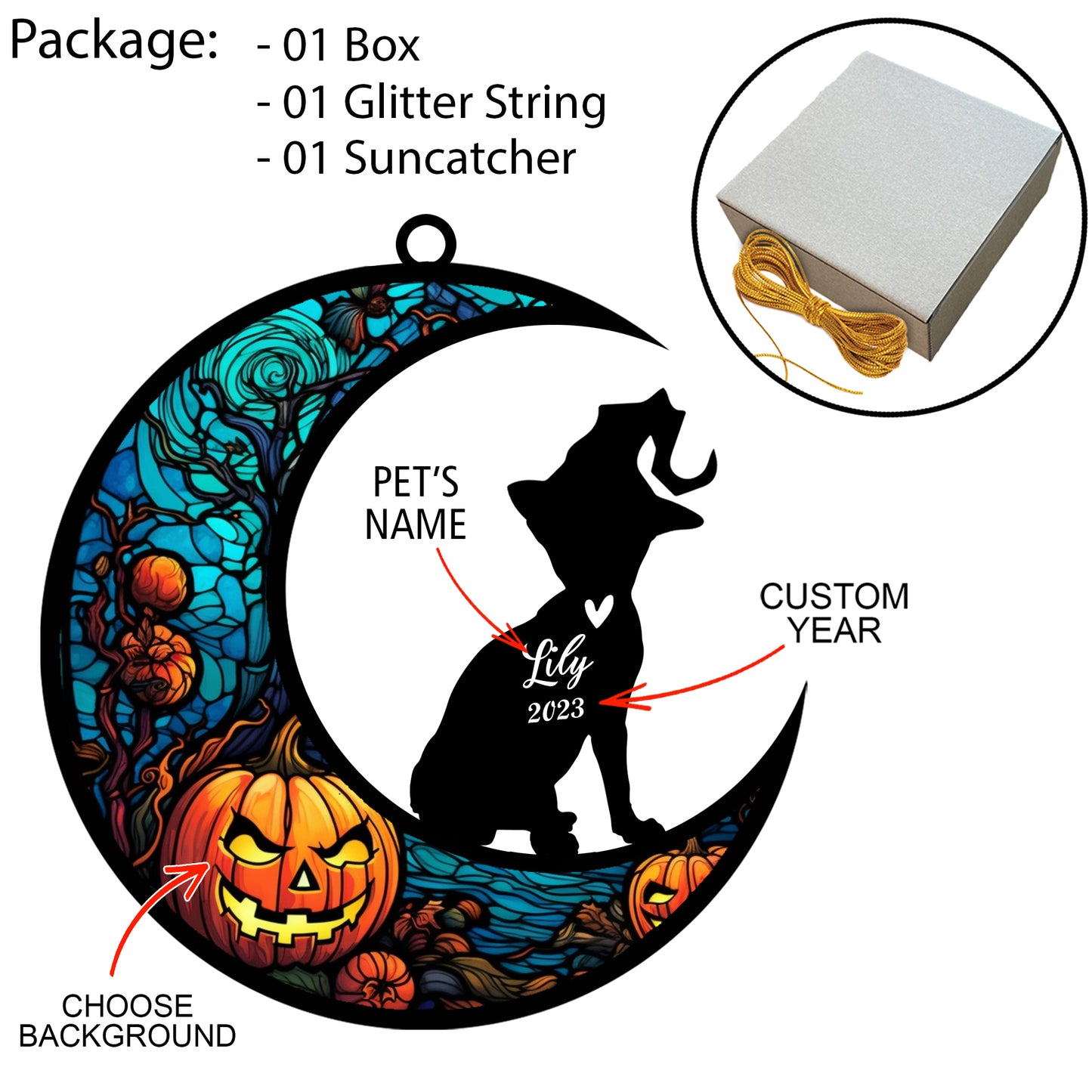 Netecom Personalized Halloween Sphynx Cat Suncatcher - Memorial Gift for Loss of Cat, Custom Sphynx Lovers Ornament for Window or Wall Hanging, Spooky Sympathy Gift