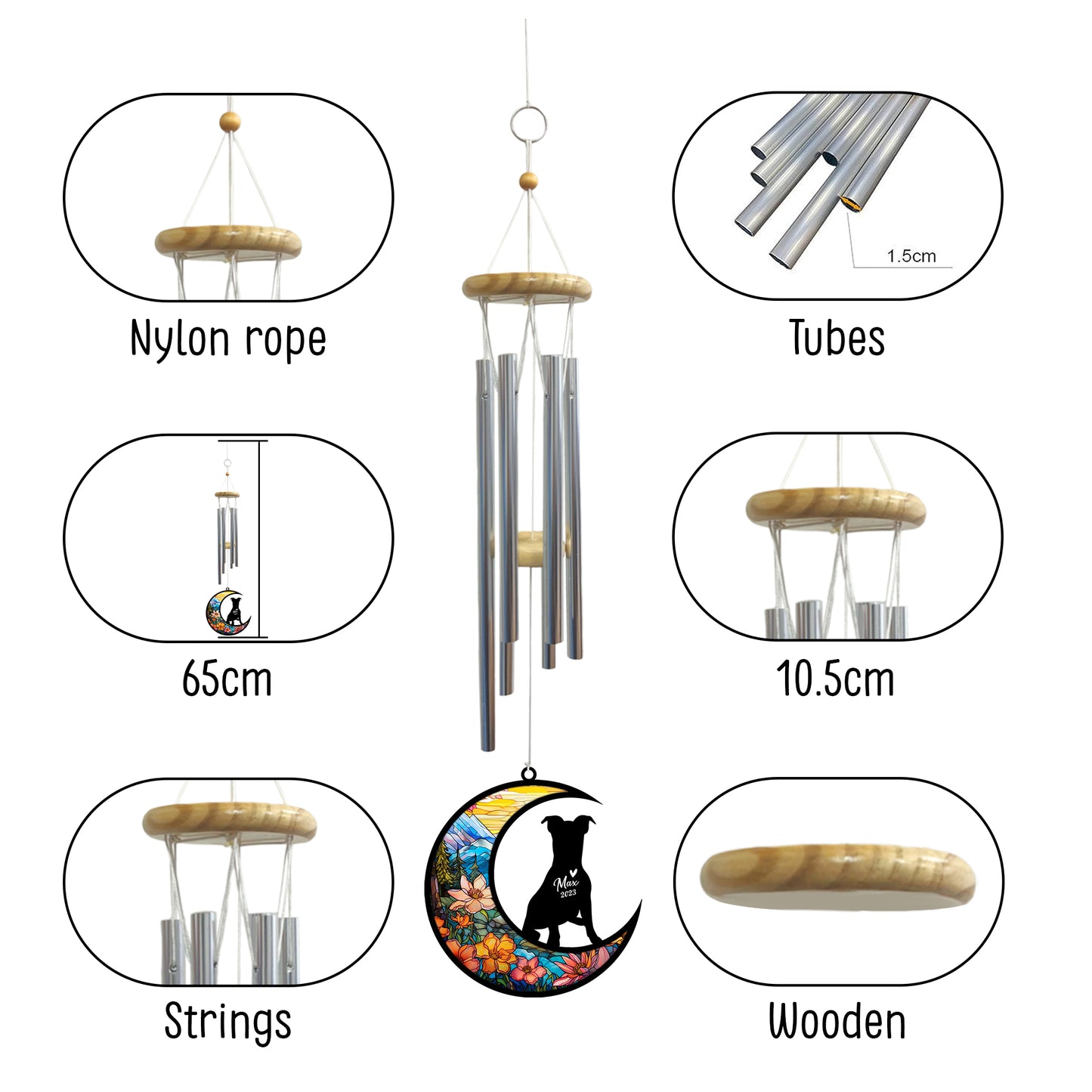 Netecom Jack Russell Dog Wind Chimes Memorial, Personalized Pet Memorial Windchime for Dogs Suncatcher, Dog Loss Memorial Ornament, Loss of Pet Remembrance Gift, Sympathy Pet Wind Chimes Outdoor Garden