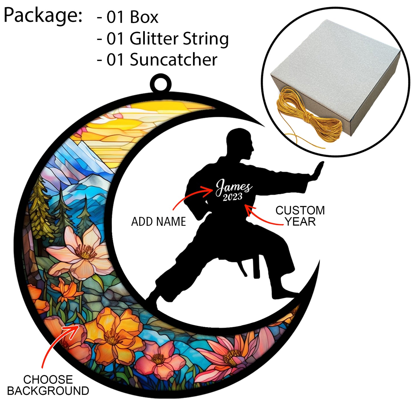 Netecom Personalized Karate Suncatcher Keepsakes - Martial Arts Hanging Sun Catcher Ornament - Unique Christmas Pendant & Birthday Gifts for Boy, Girl, or Sports Players