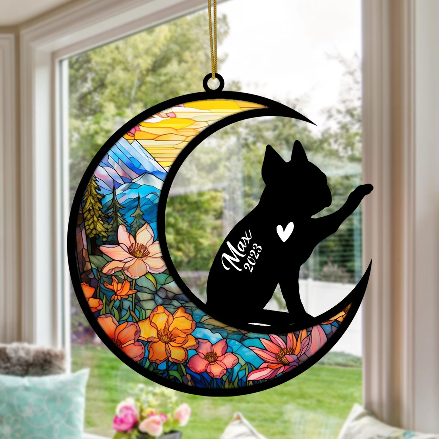 Netecom Personalized Boston Terrier Memorial Suncatcher, Beagle Christmas Ornament with Name Date, Dog Memorial Ornament Loss of Pet Sympathy Gift, Pet Loss Stained Glass