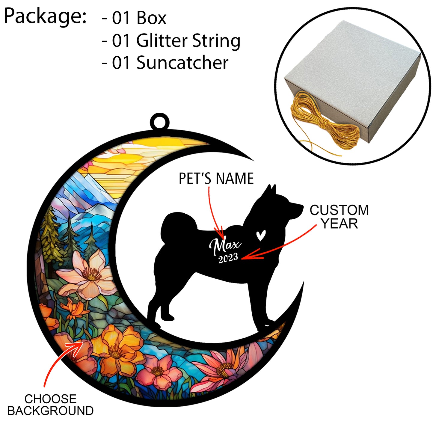 Netecom Personalized Akita Memorial Suncatcher - Dog Loss Sympathy Gift with Name & Date - Akita Christmas Ornament & Pet Bereavement Keepsake