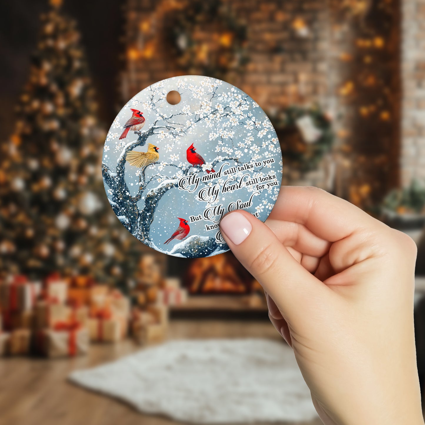 Netecom Memorial Christmas Ornament, My Mind Still Talks To You Cardinals Ceramic Ornaments for Xmas Tree Hanging Decorations Gift, Sympathy Gifts for Loss of Wife Girlfriend, Holiday Present